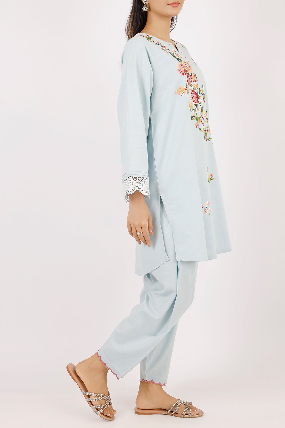 Solid Embroidered Zari Stript Stitched 2 Piece (Shirt/Trouser)65440