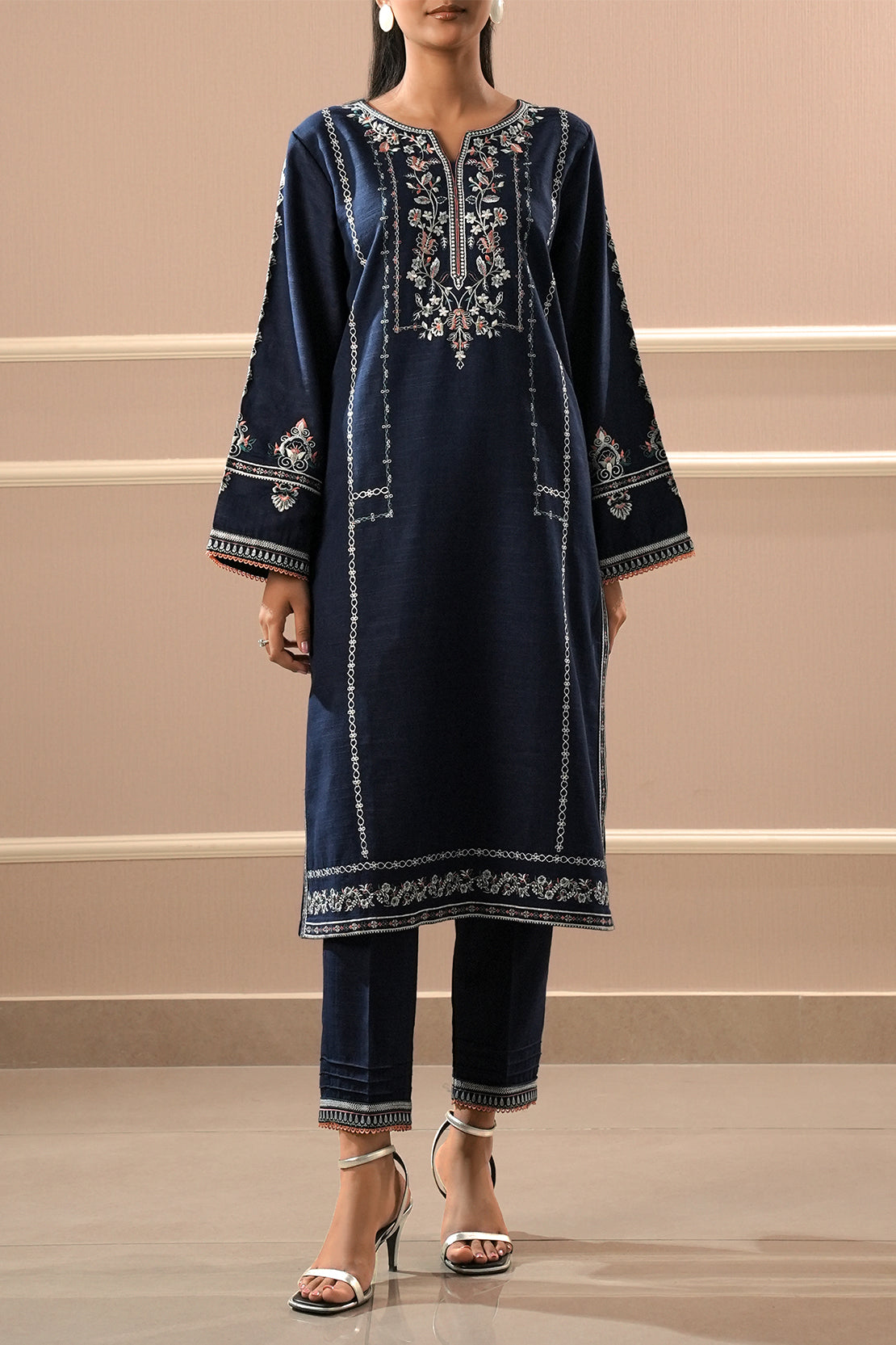 Solid Embroidered Khaddar Stitched 2 Piece (Shirt/Trouser)77663