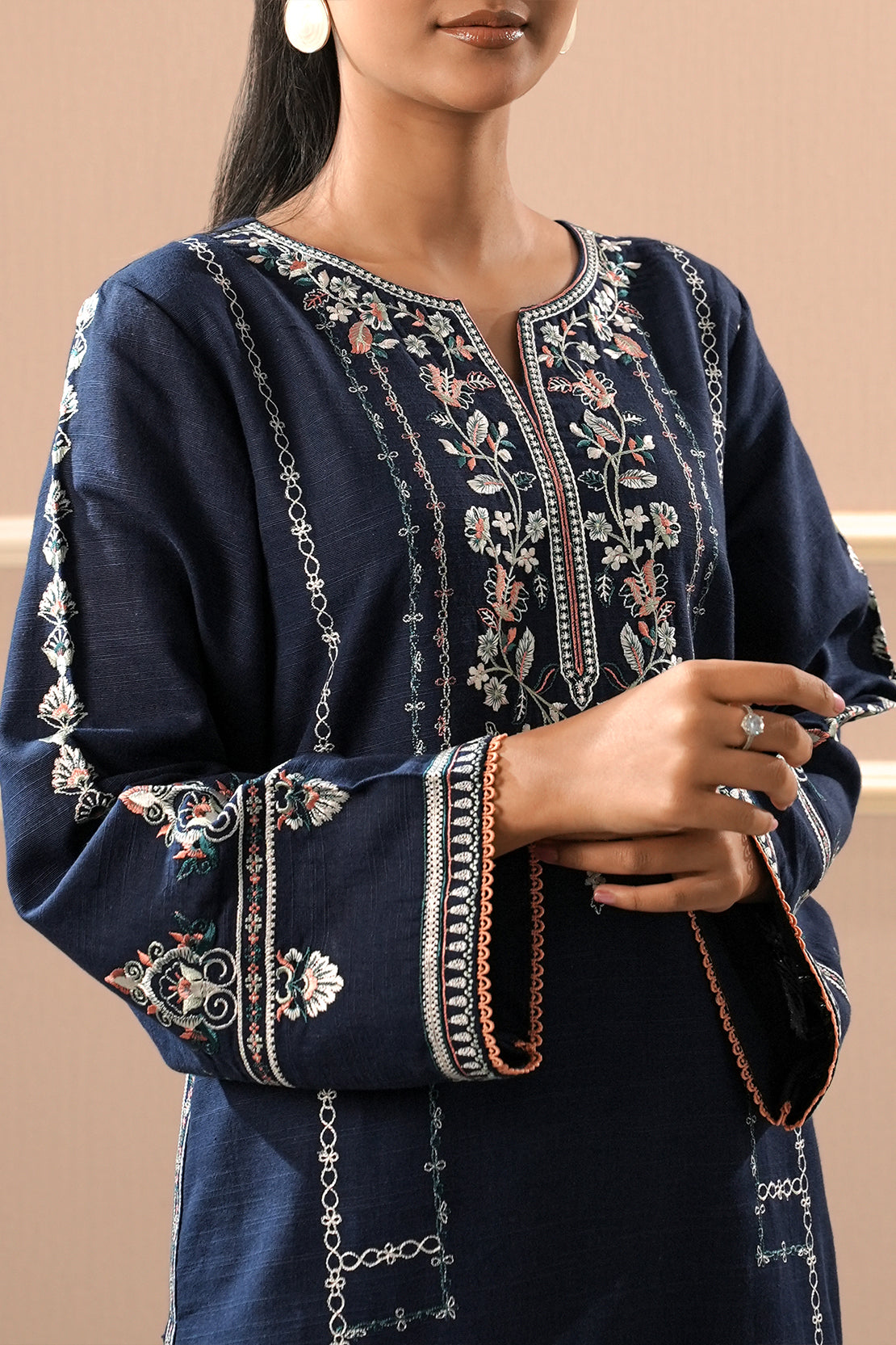 Solid Embroidered Khaddar Stitched 2 Piece (Shirt/Trouser)77663