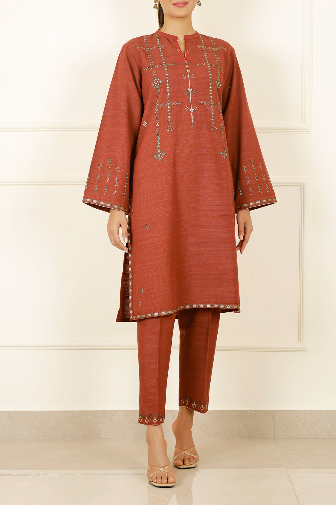 Solid Embroidered Soft Raw Silk Stitched 2 Piece (Shirt/Trouser)65423