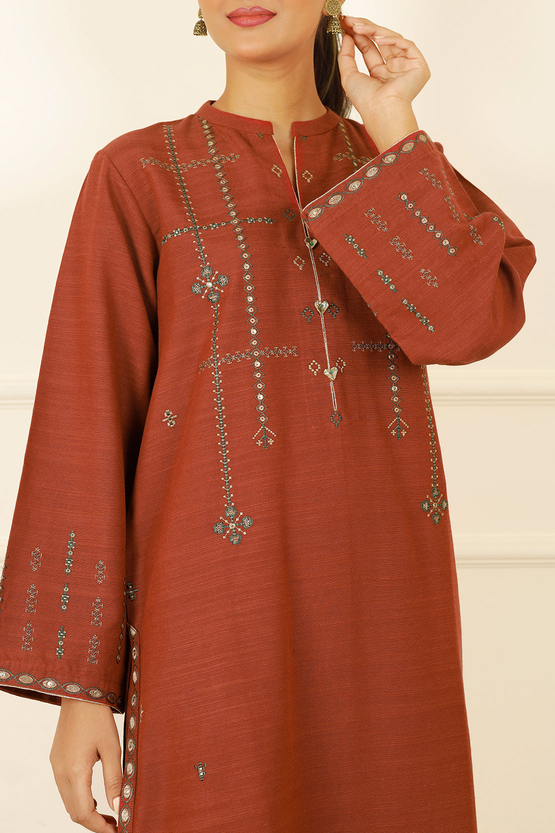 Solid Embroidered Soft Raw Silk Stitched 2 Piece (Shirt/Trouser)65423