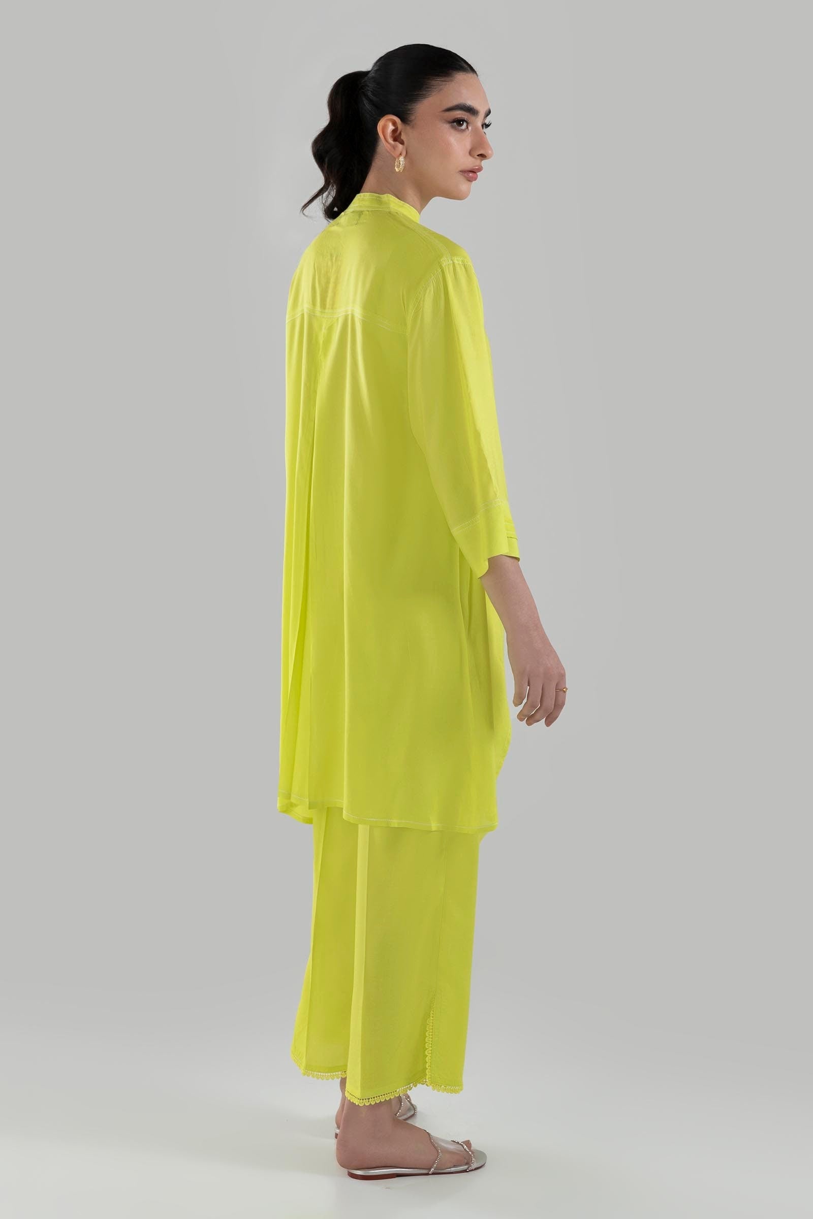 Stitched Neon Green Printed Shirt