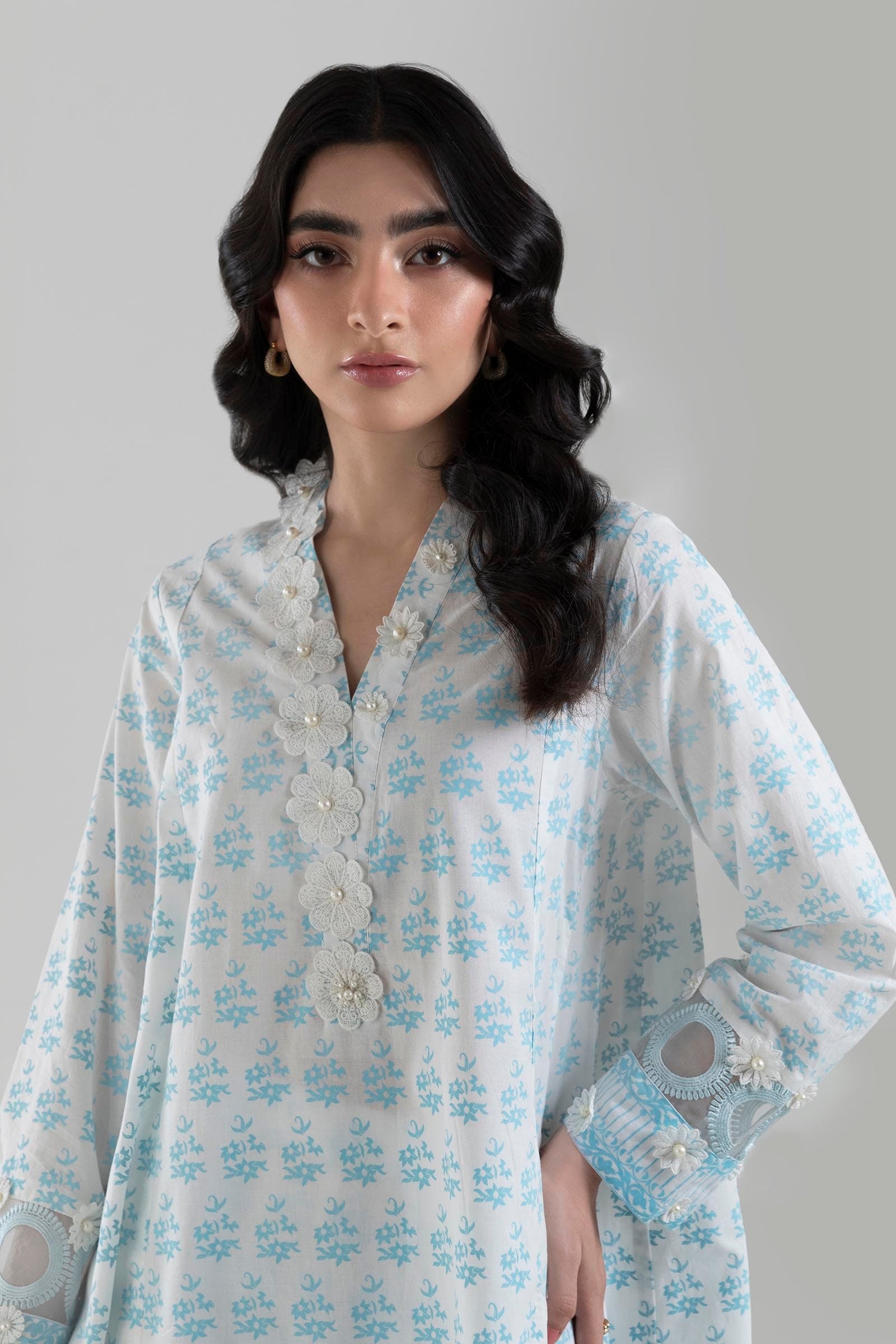 Stitched Sky Blue Embroidered Shirt + Culotte