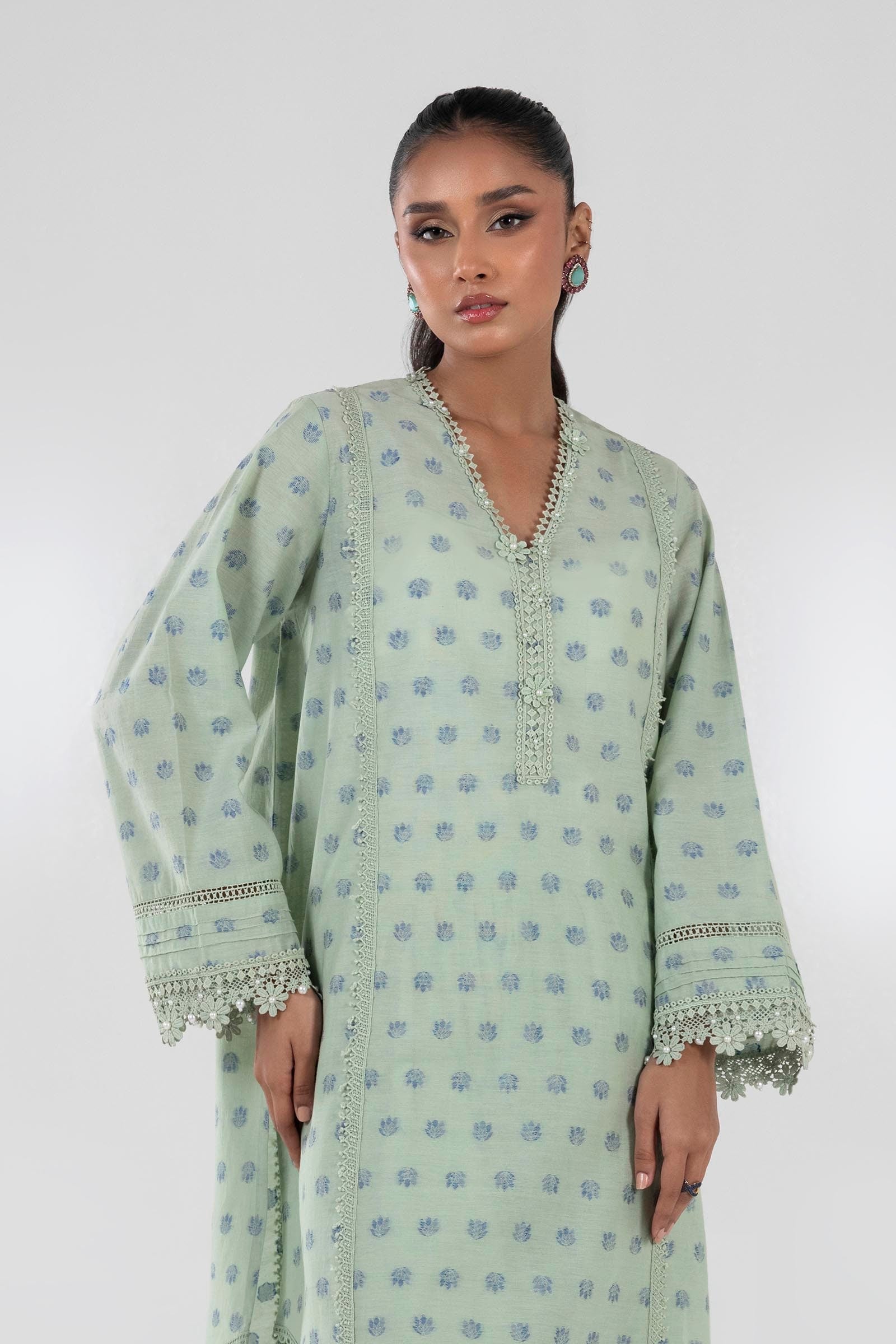 Stitched Green Printed Shirt