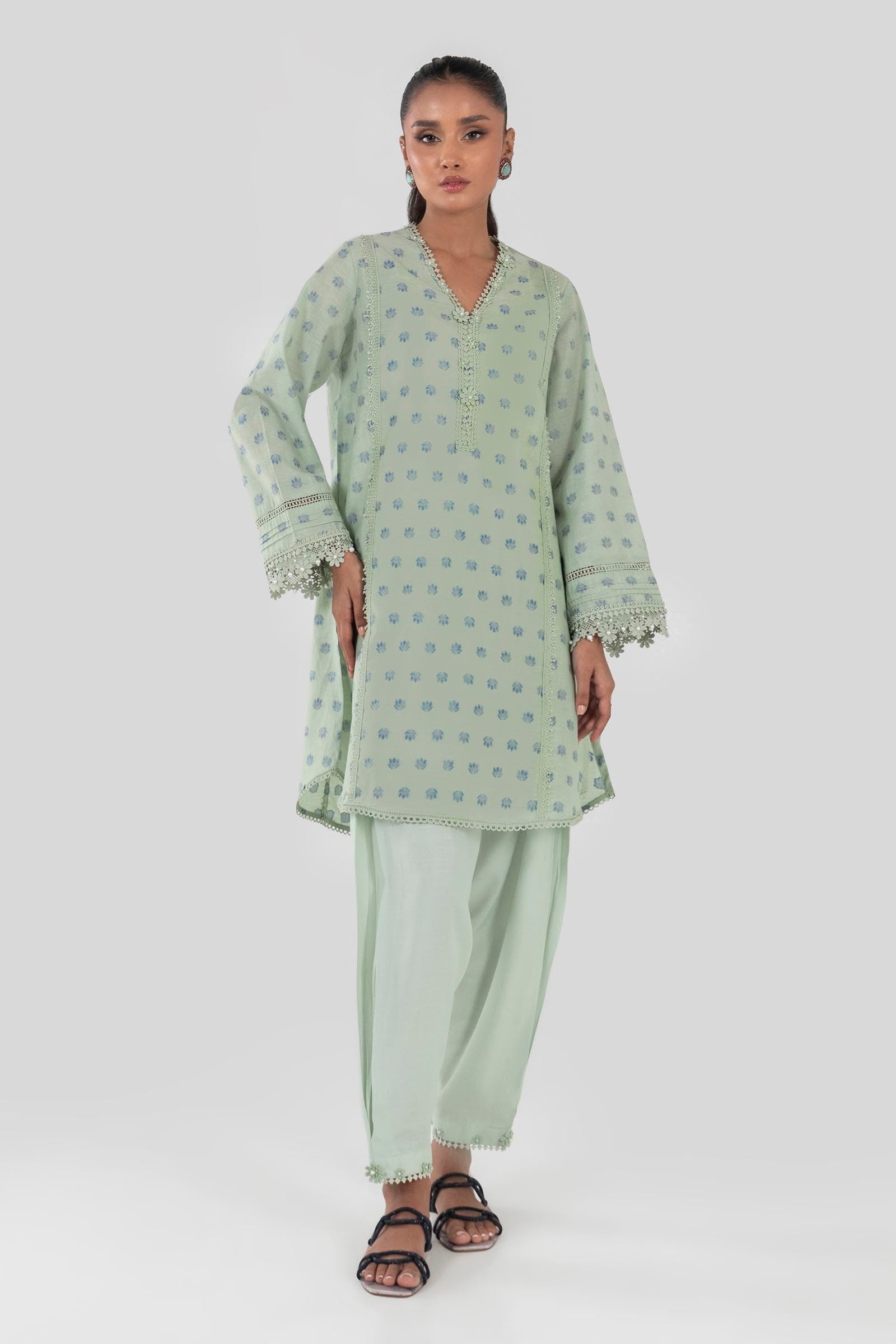 Stitched Green Printed Shirt