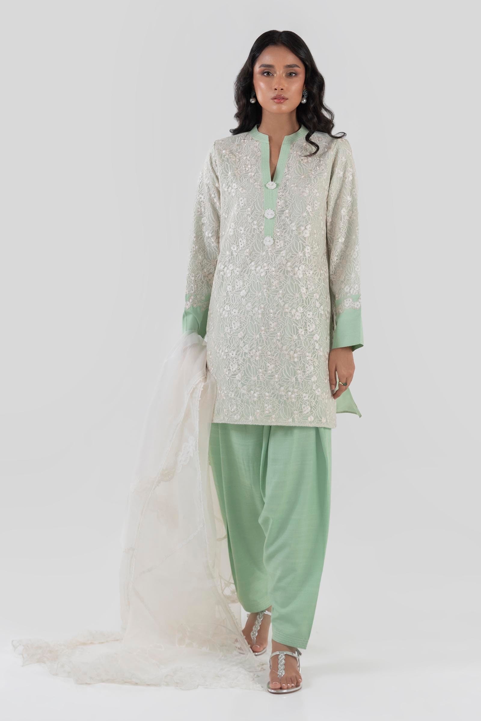 Stitched Green Embroidered Shirt