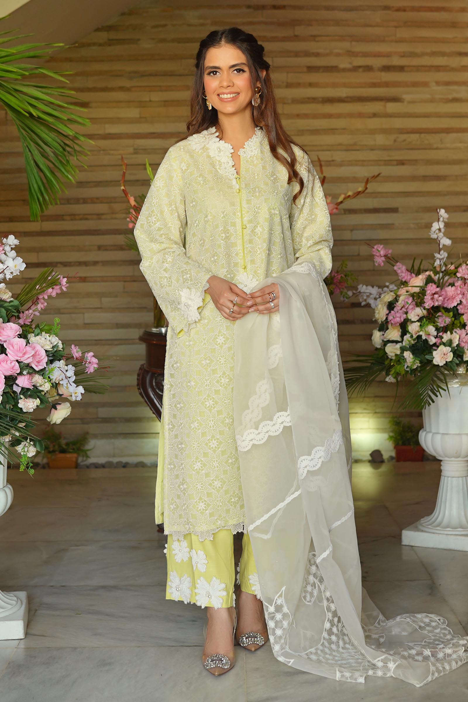 Stitched Light Yellow Embroidered Shirt