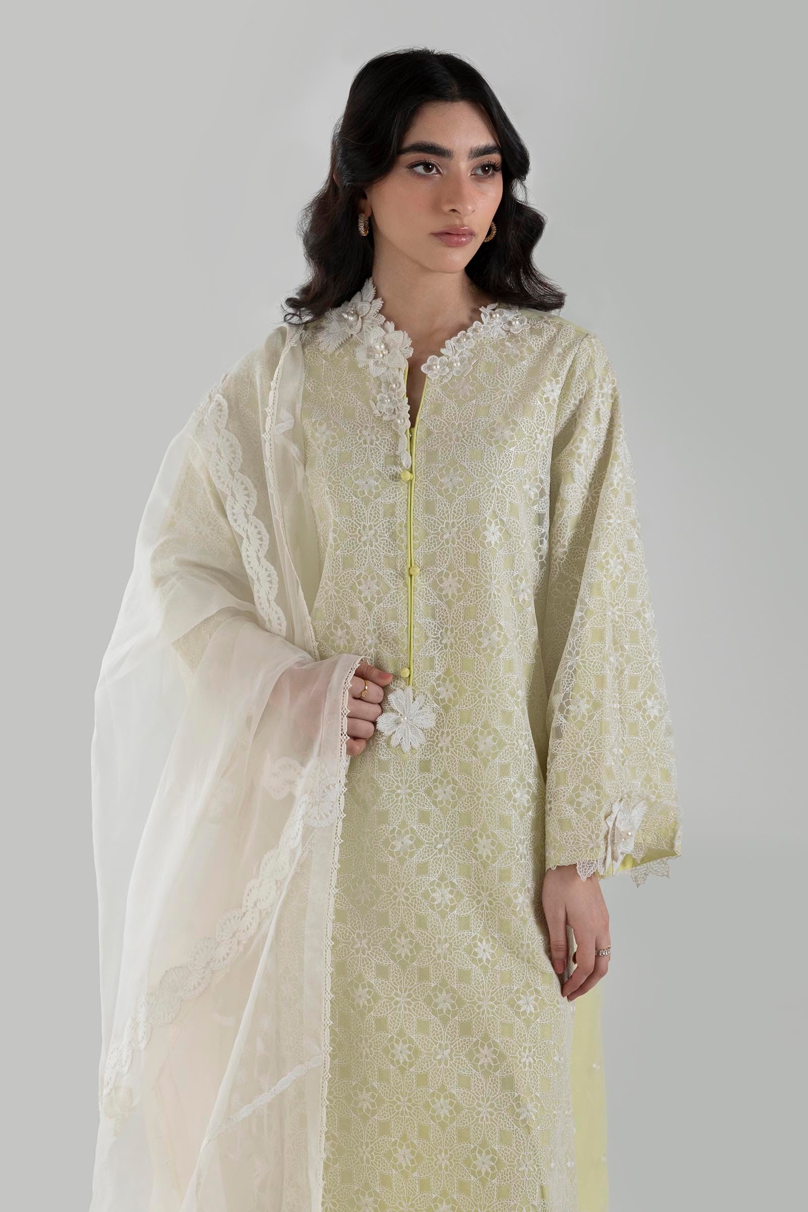 Stitched Light Yellow Embroidered Shirt