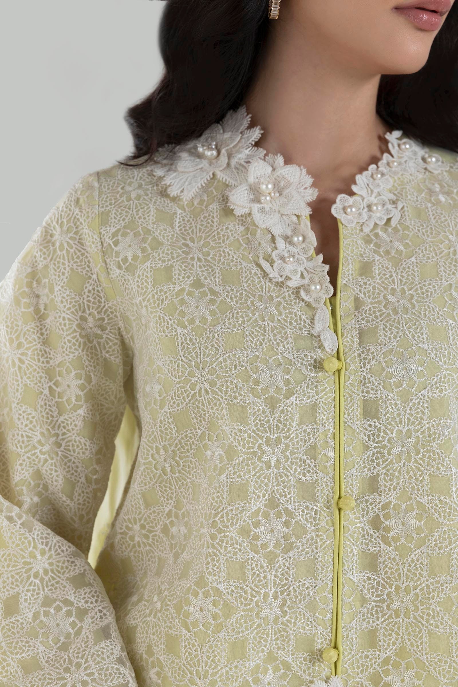 Stitched Light Yellow Embroidered Shirt