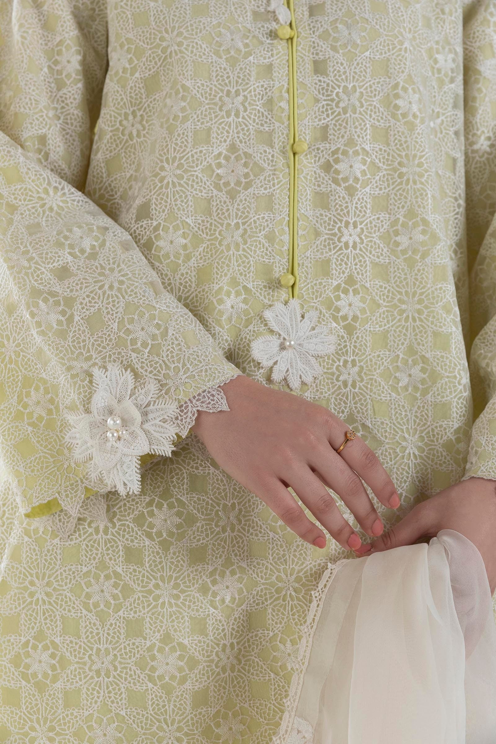Stitched Light Yellow Embroidered Shirt