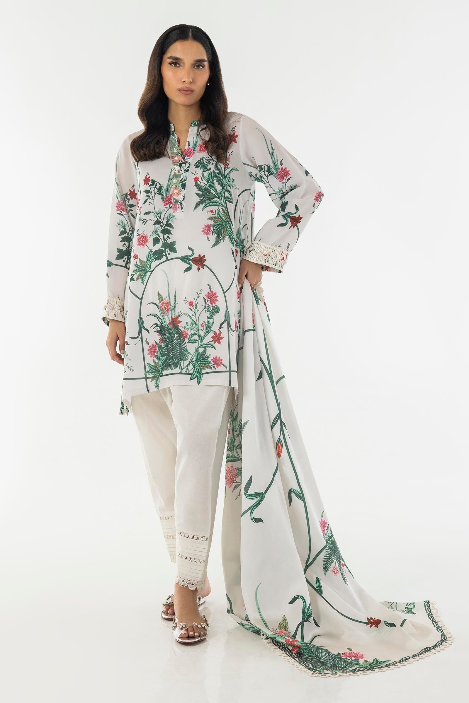 Stitched Embroidered Crepe Shirt