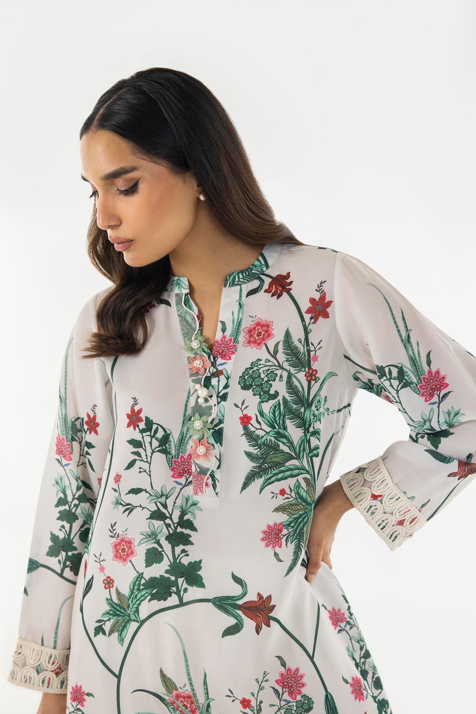Stitched Embroidered Crepe Shirt
