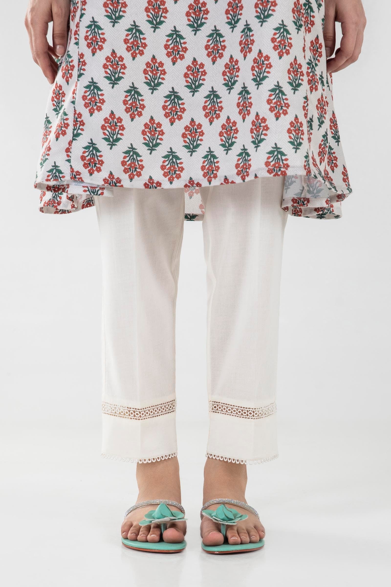 Stitched White Straight Pant