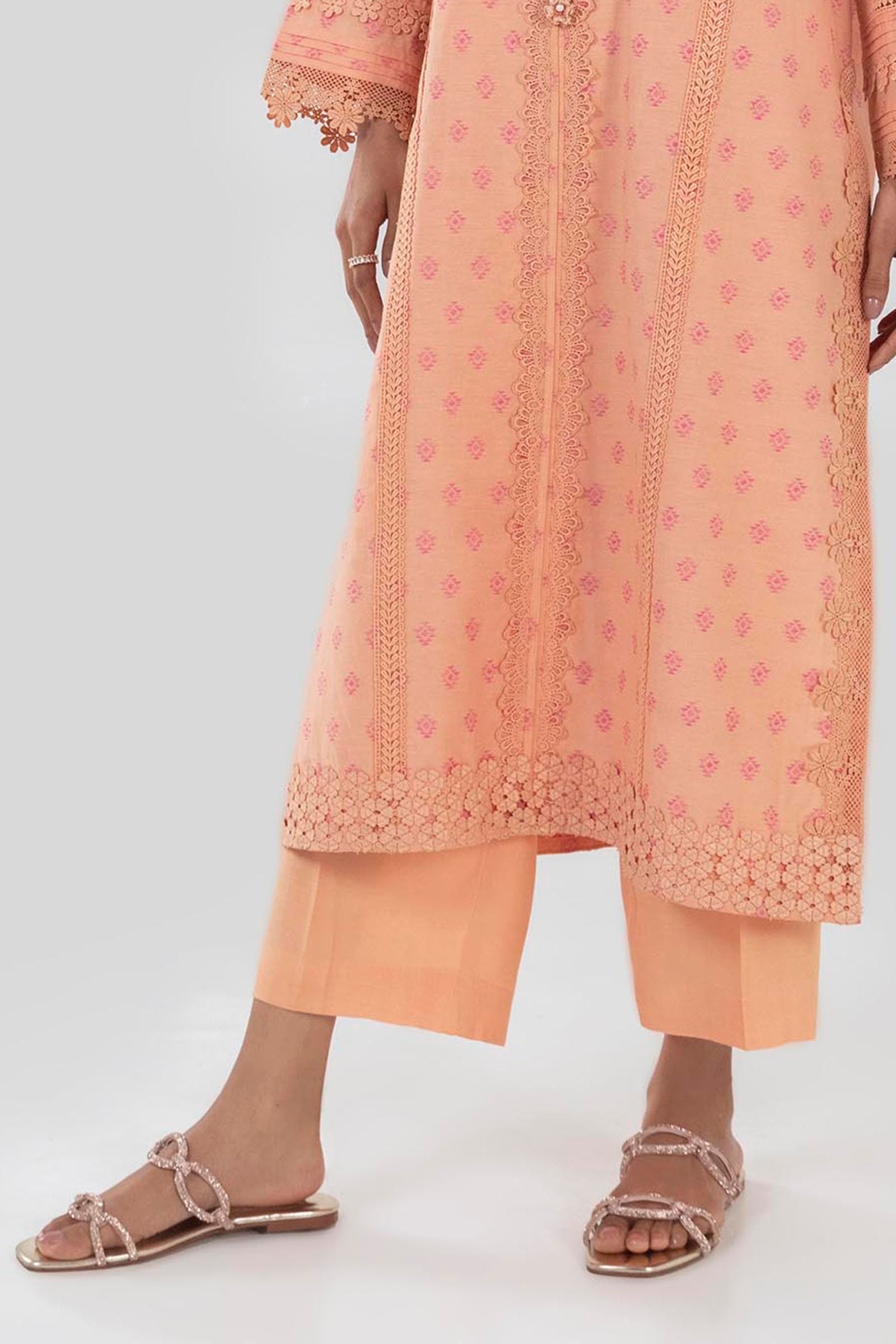 Stitched Orange Printed Culotte