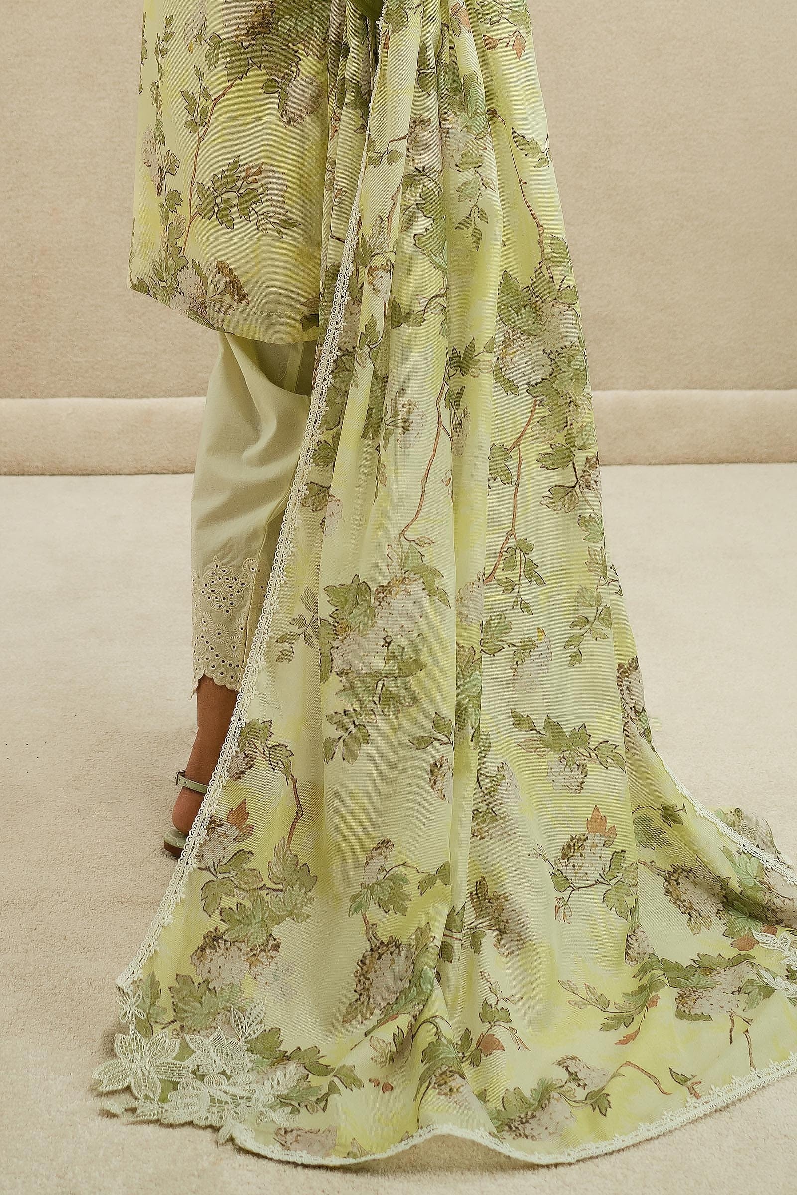 Stitched Lime Embroidered Shalwar