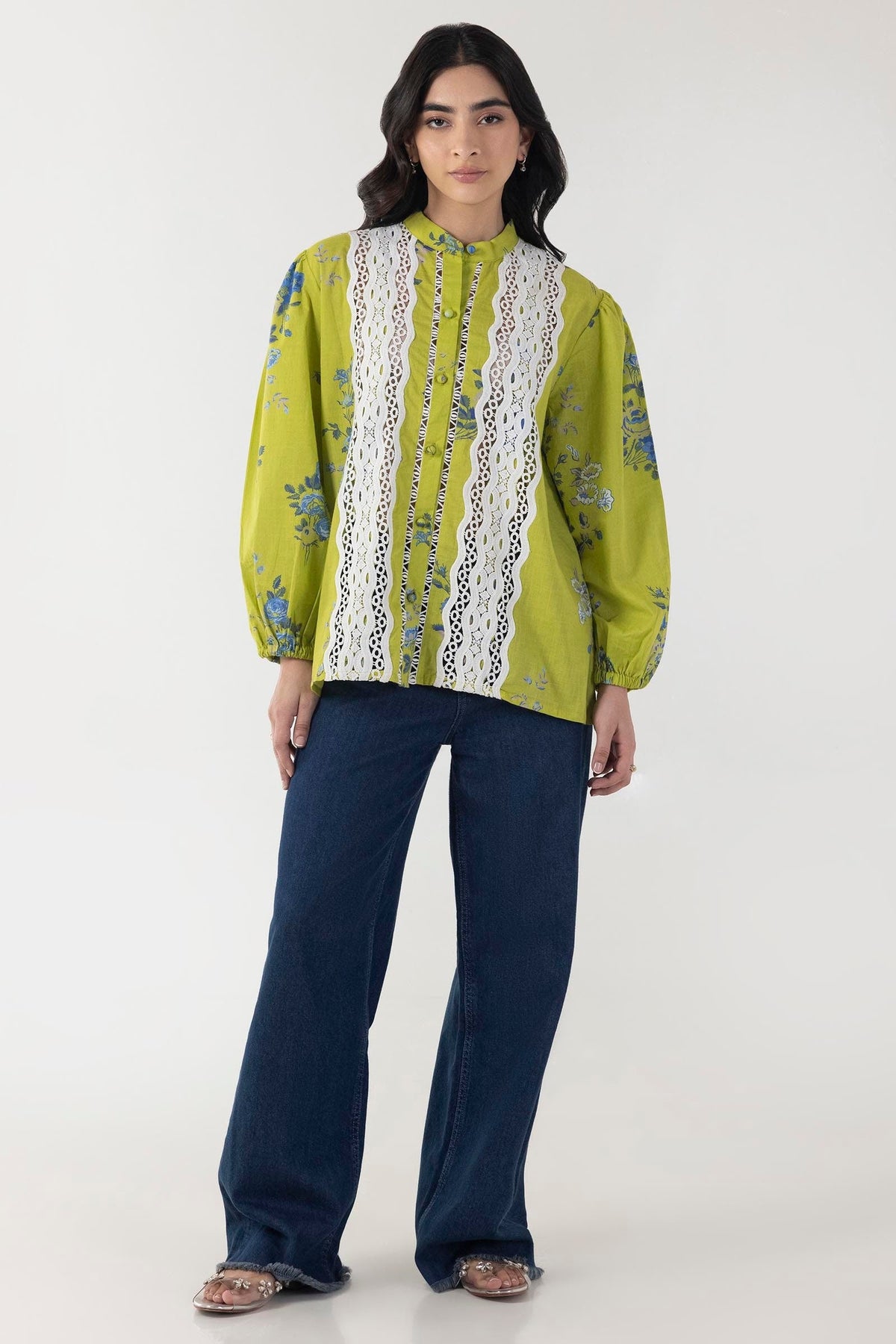 Stitched Green Basic Printed Shirt