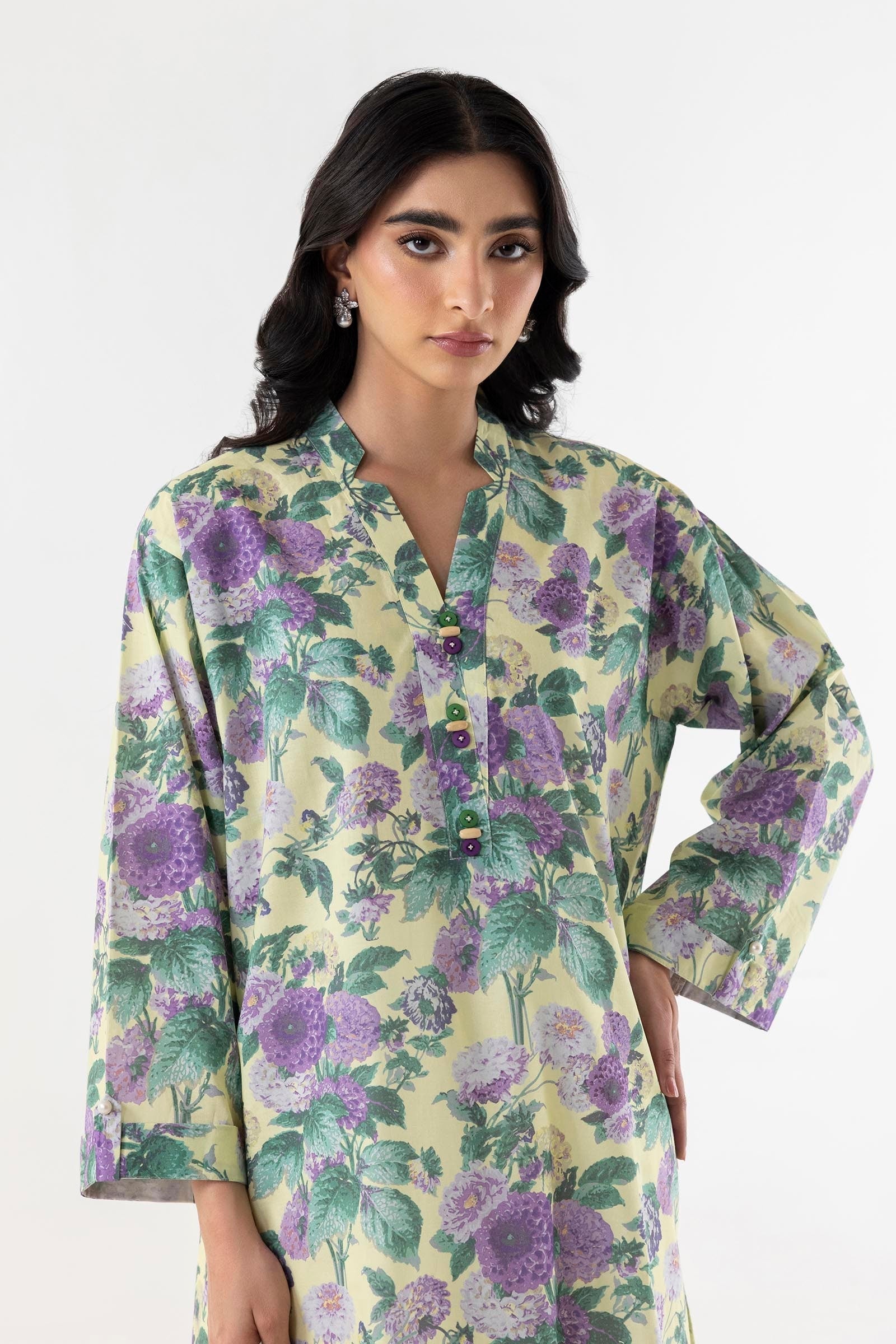 Stitched Floral Printed Lawn Shirt