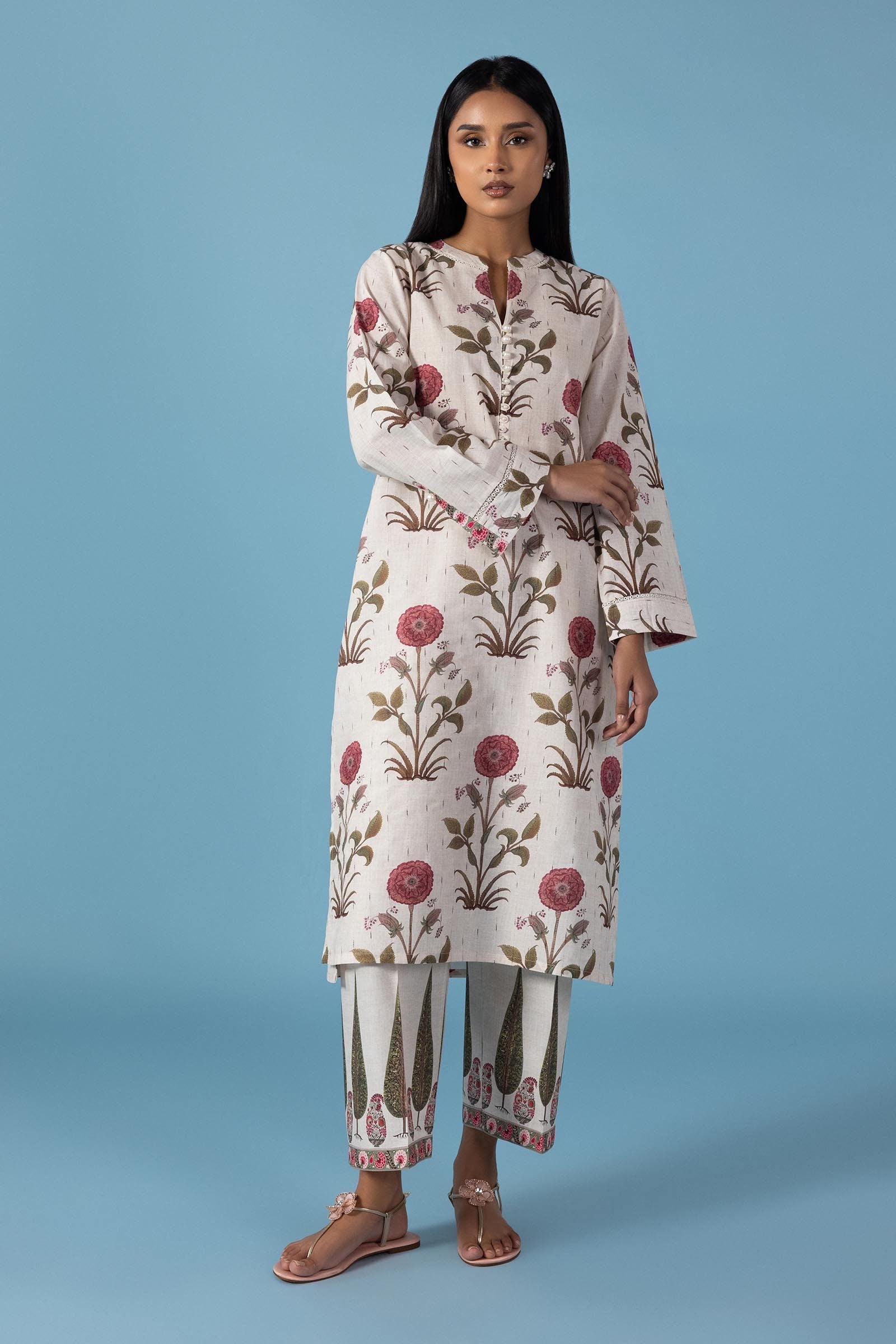 Stitched Printed Textured Linen Shirt+ Culotte