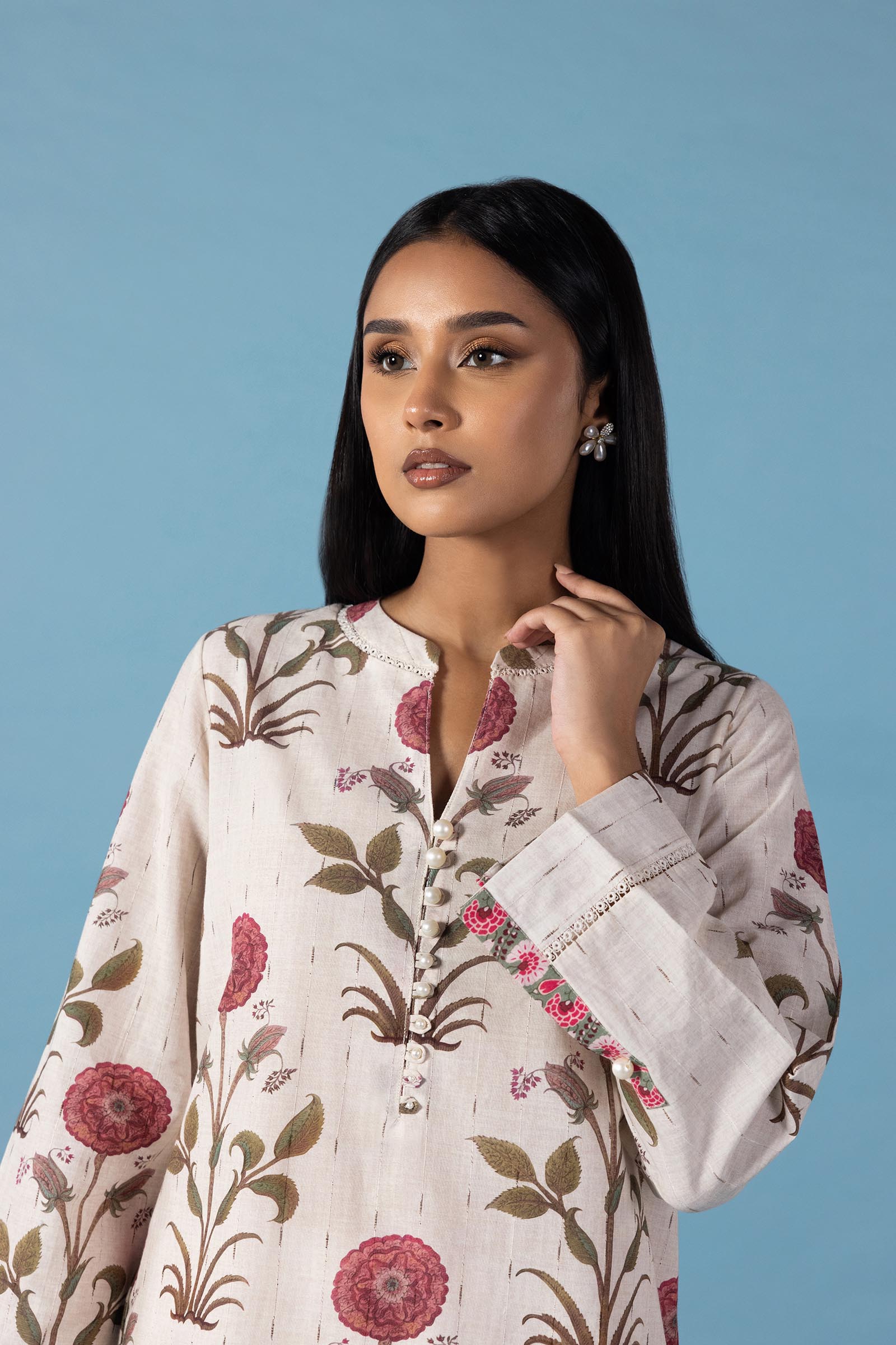 Stitched Printed Textured Linen Shirt+ Culotte