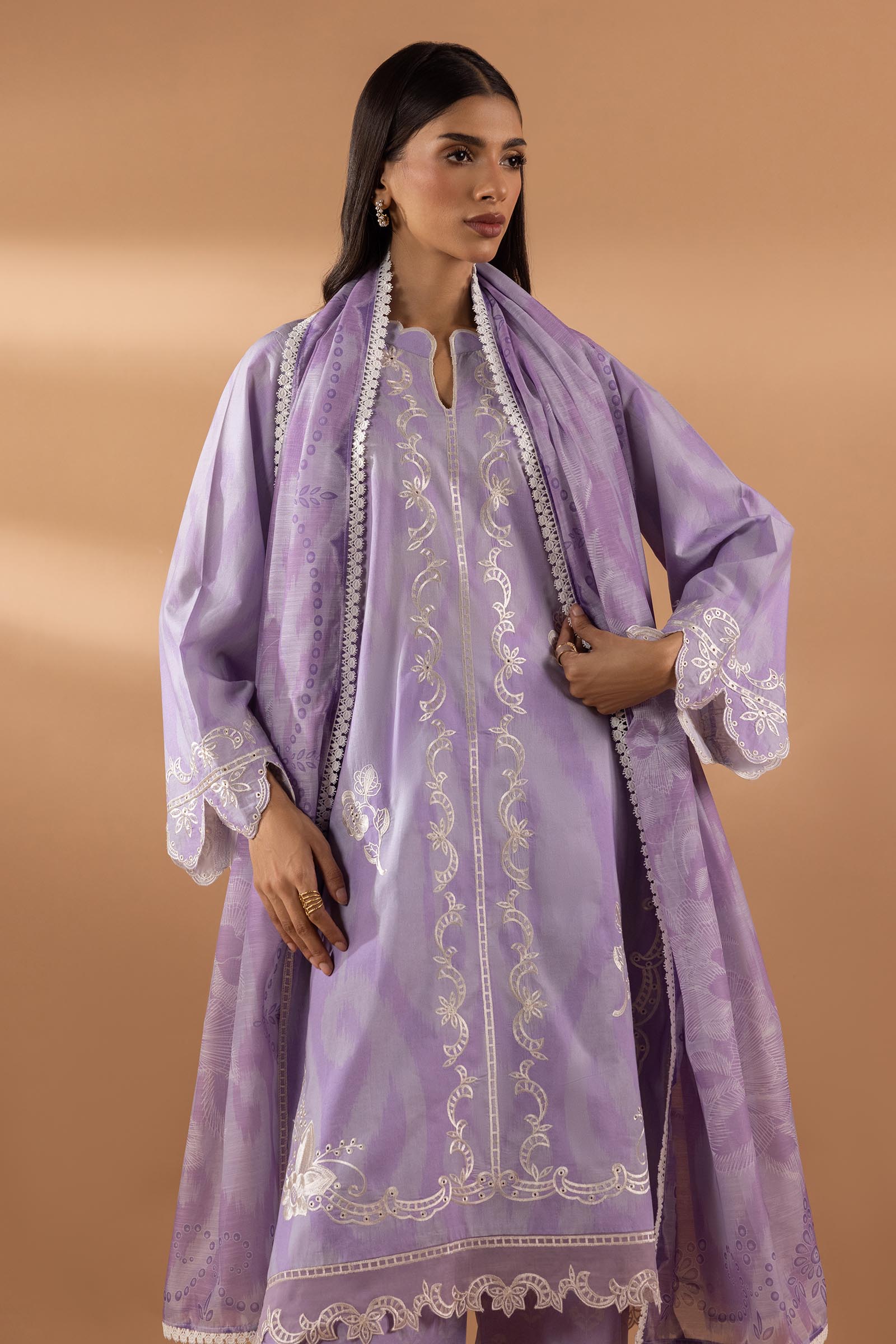 Stitched Lawn Embroidered Shirt + Culotte + Dupatta