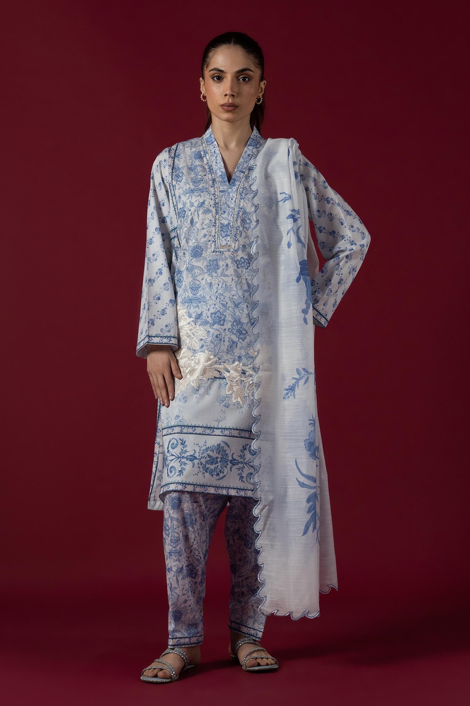 Stitched Lawn Embroidered Shirt