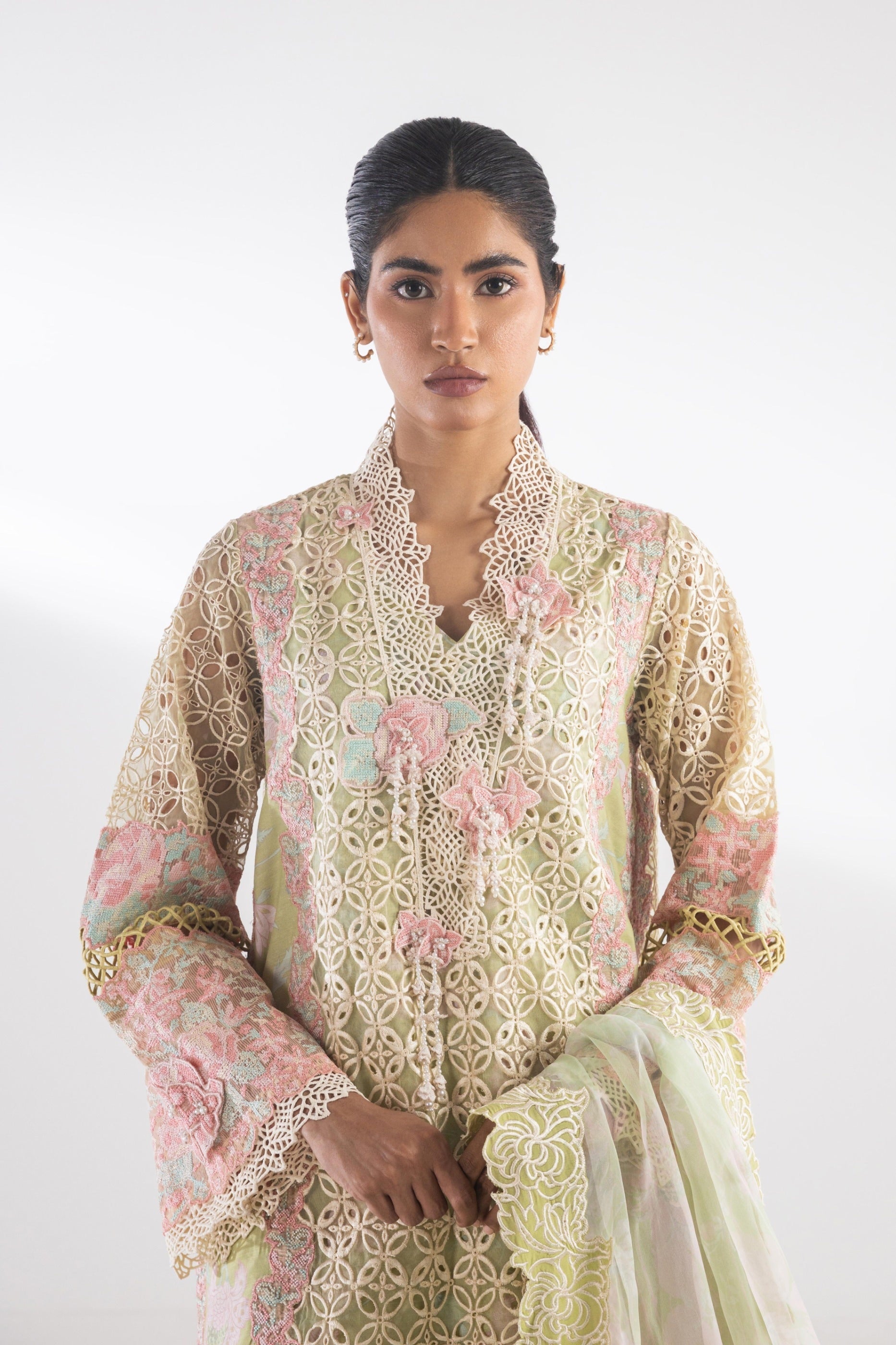 Stitched Embroidered Organza Suit
