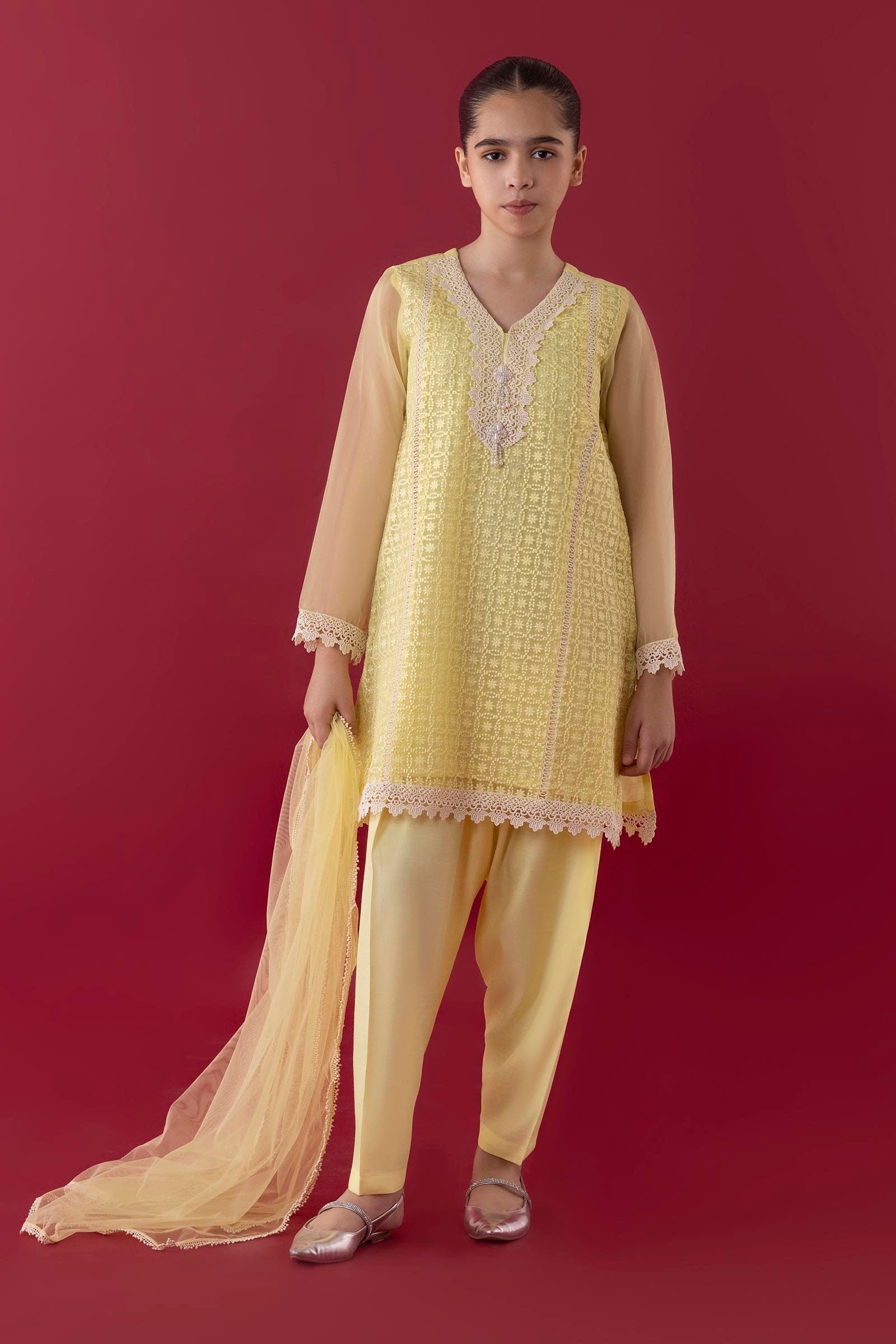 Stitched Kids Embroidered Organza Suit