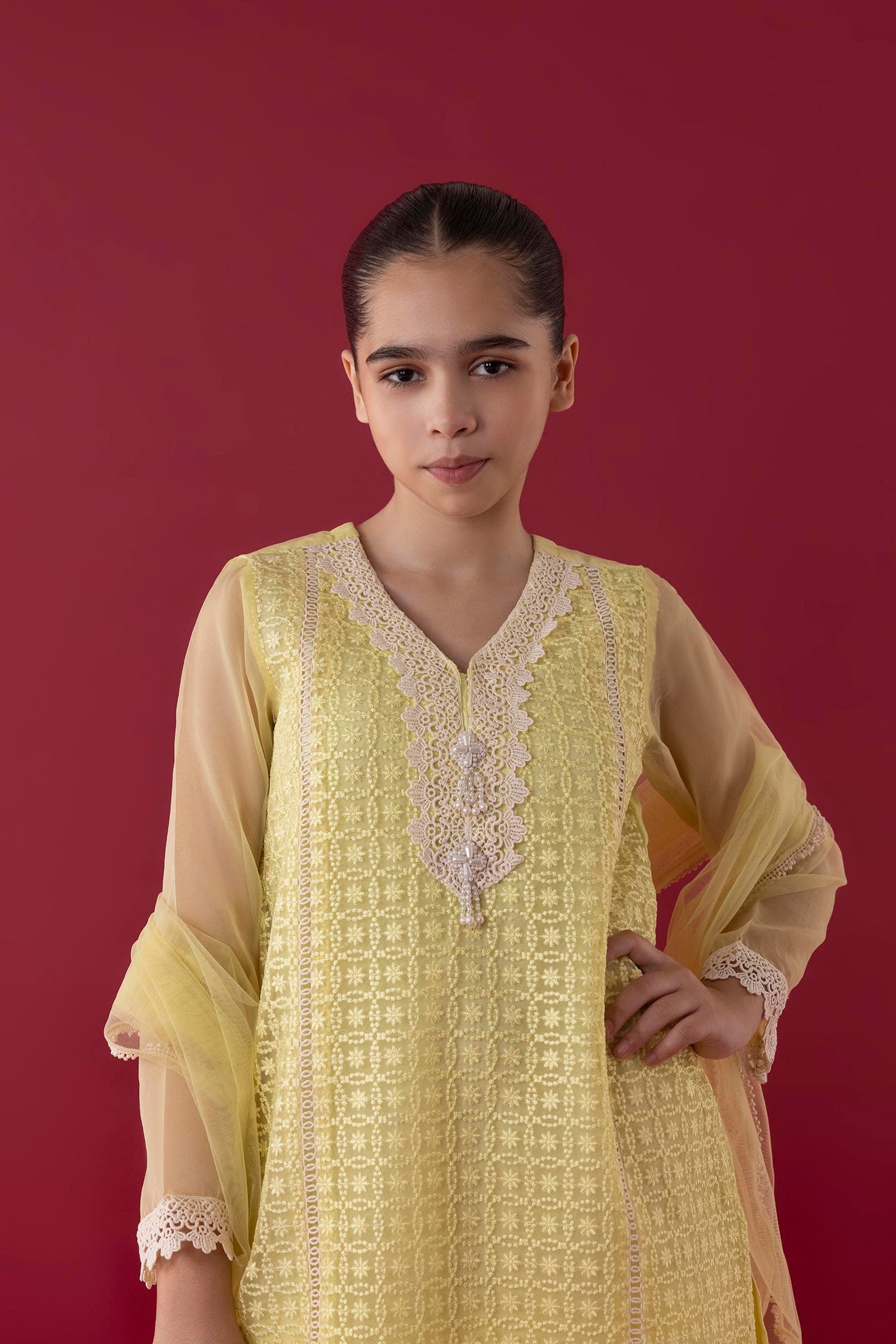 Stitched Kids Embroidered Organza Suit