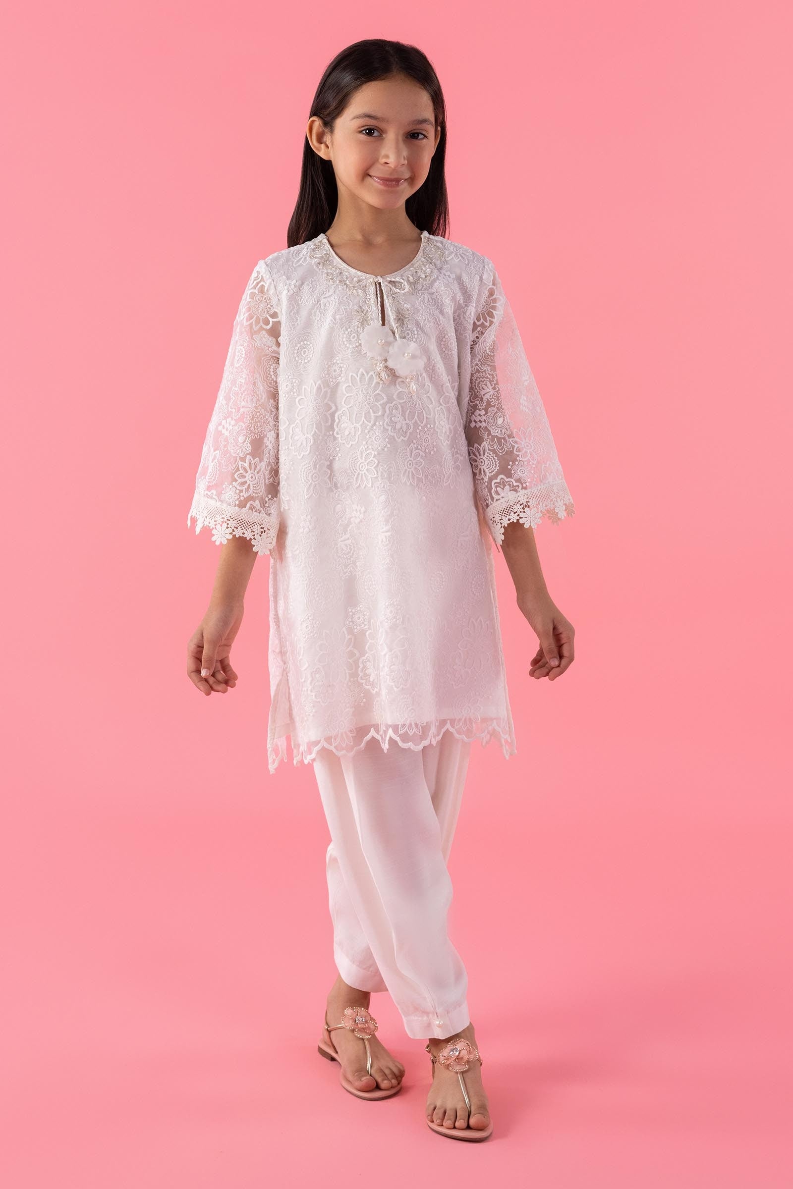 Stitched Kids Embroidered Organza Shirt + Shalwar