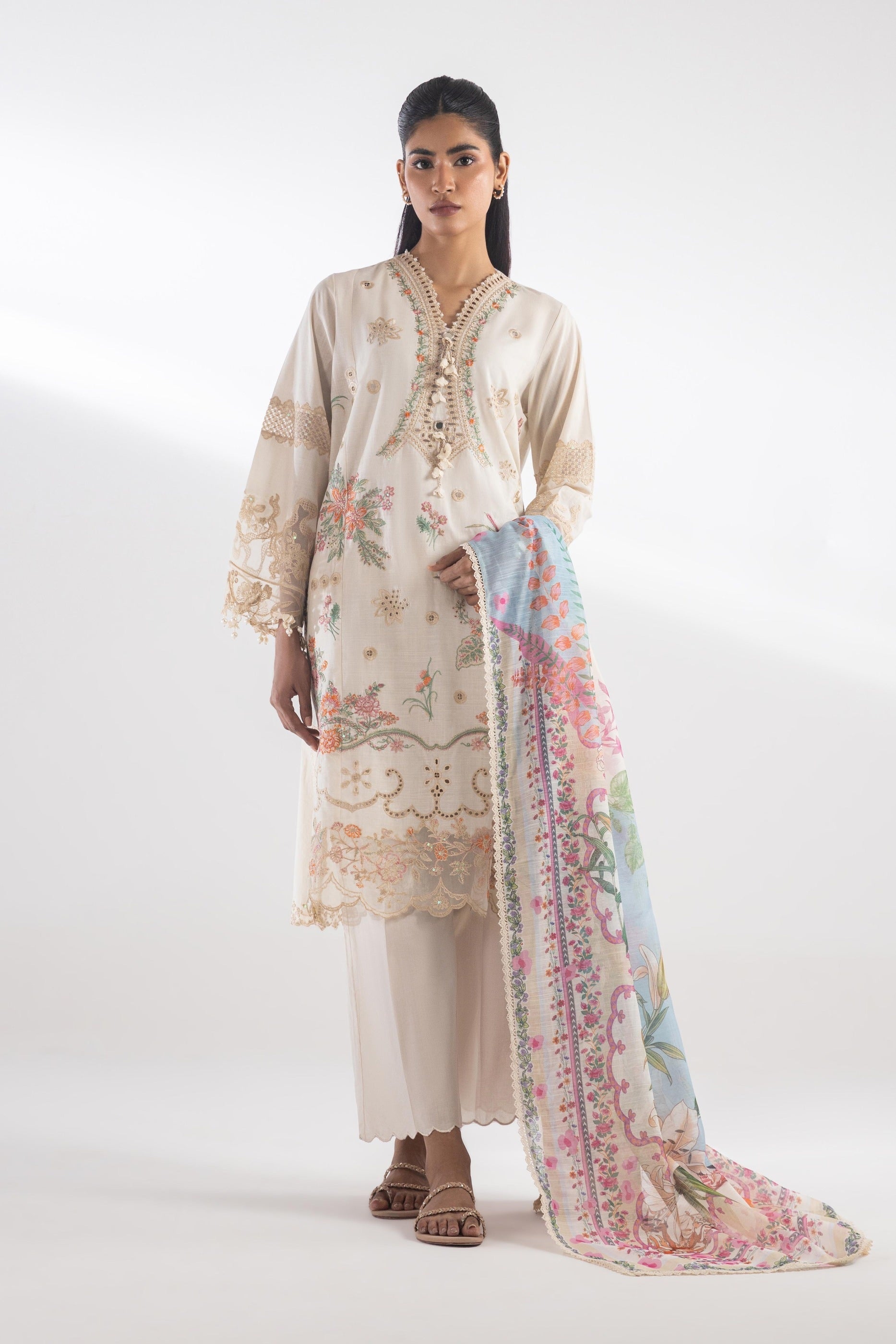 Stitched Luxury Lawn Suit