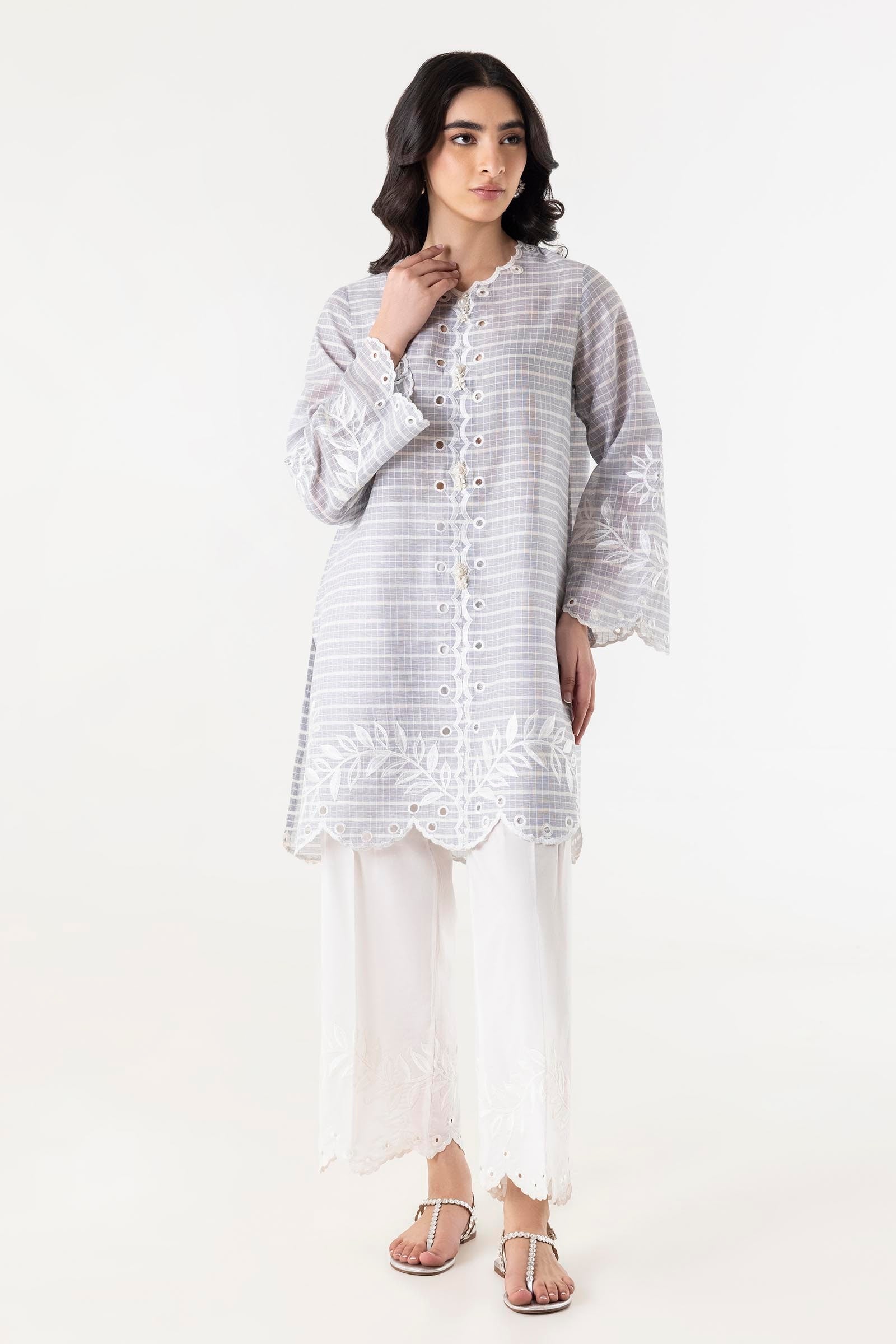 Stitched Chambrey Embroidered Shirt