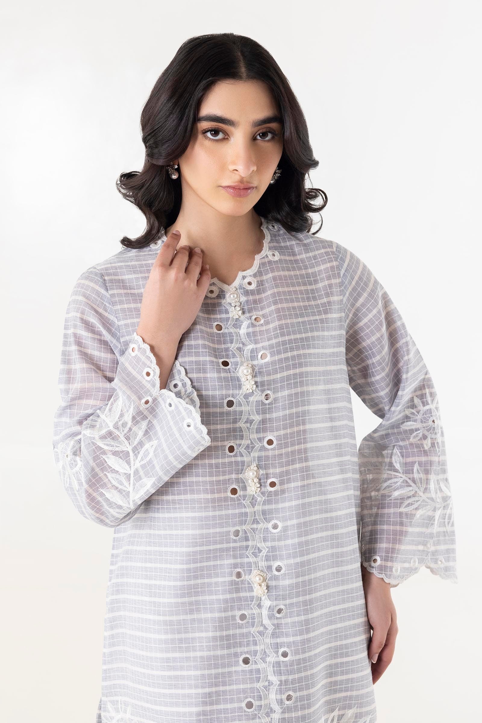 Stitched Chambrey Embroidered Shirt