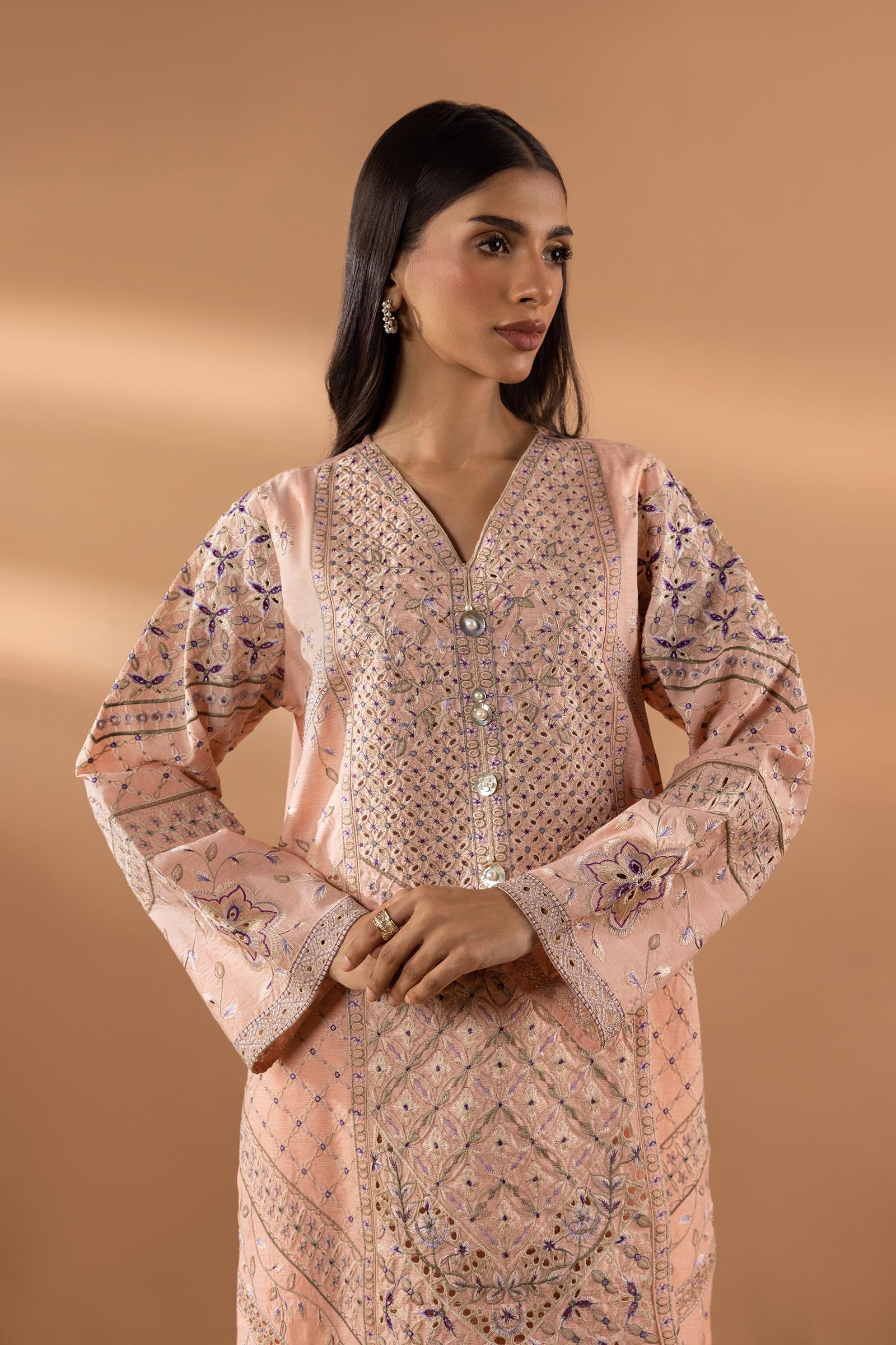 Stitched Embroidered Chambray Shirt + Bottom