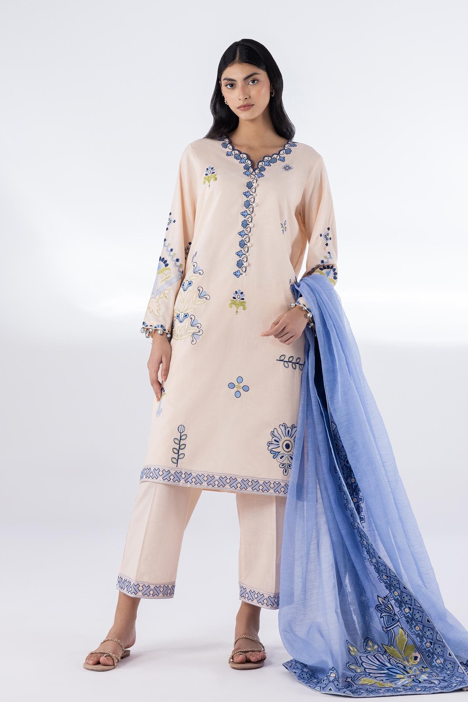 Stitched Lawn Embroidered Shirt + Bottom