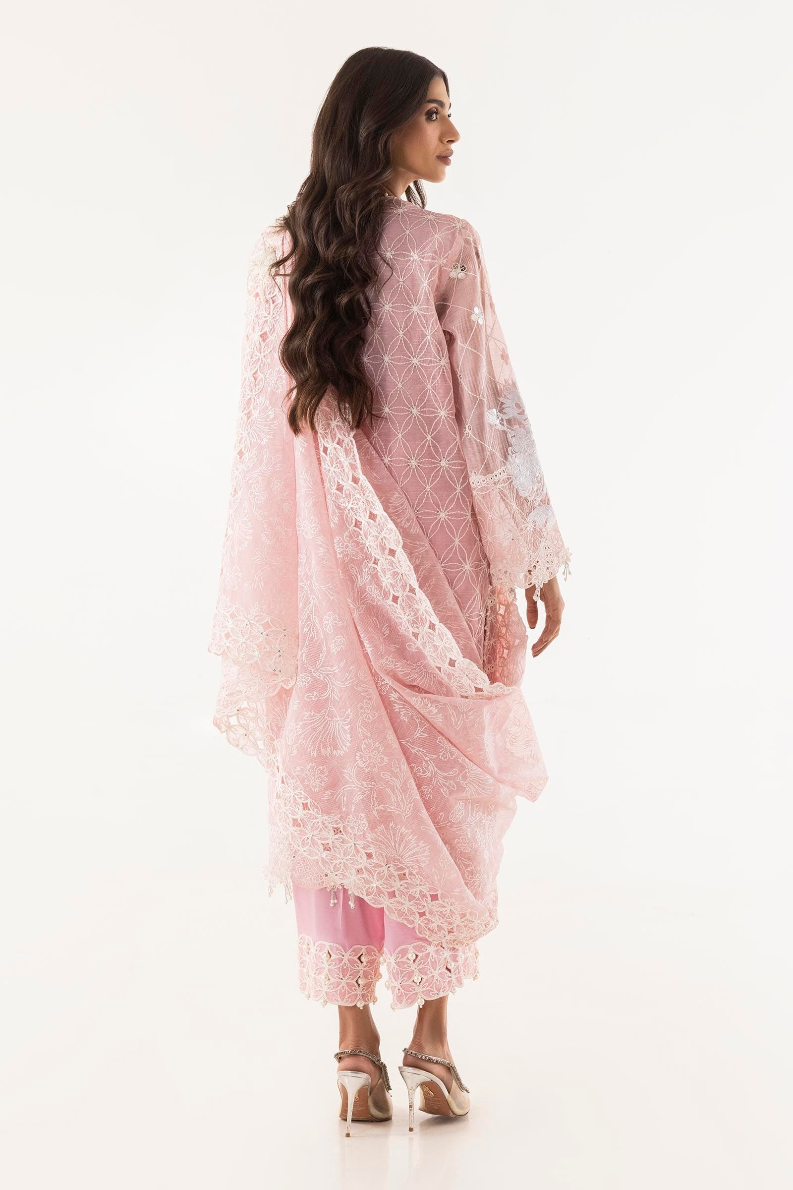 Stitched Embroidered Slub Shirt + Culotte + Dupatta