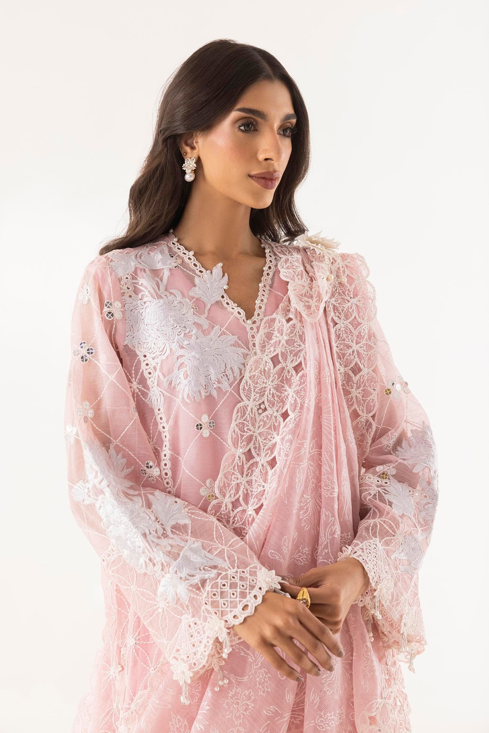 Stitched Embroidered Slub Shirt + Culotte + Dupatta