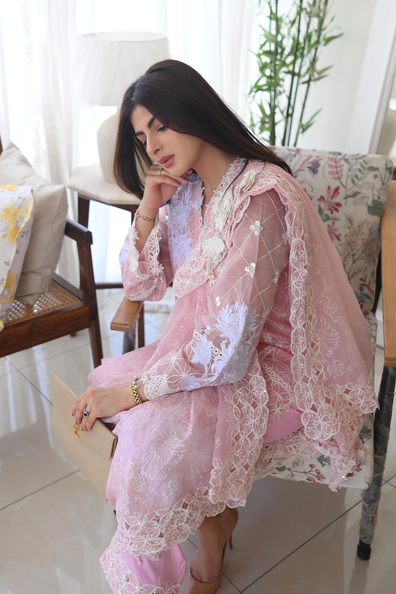 Stitched Embroidered Slub Shirt + Culotte + Dupatta