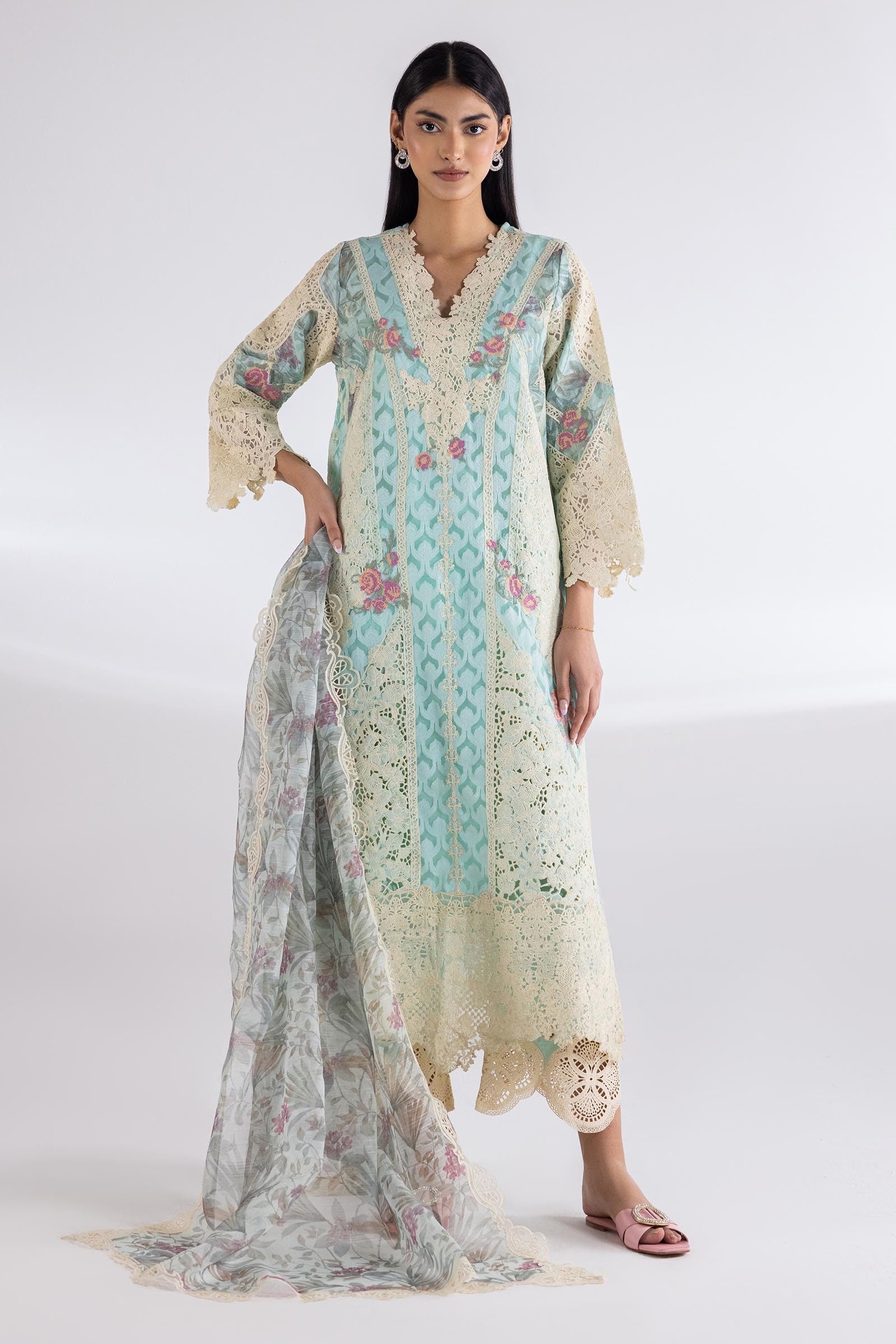 Stitched Embroidered Raw Silk Culotte