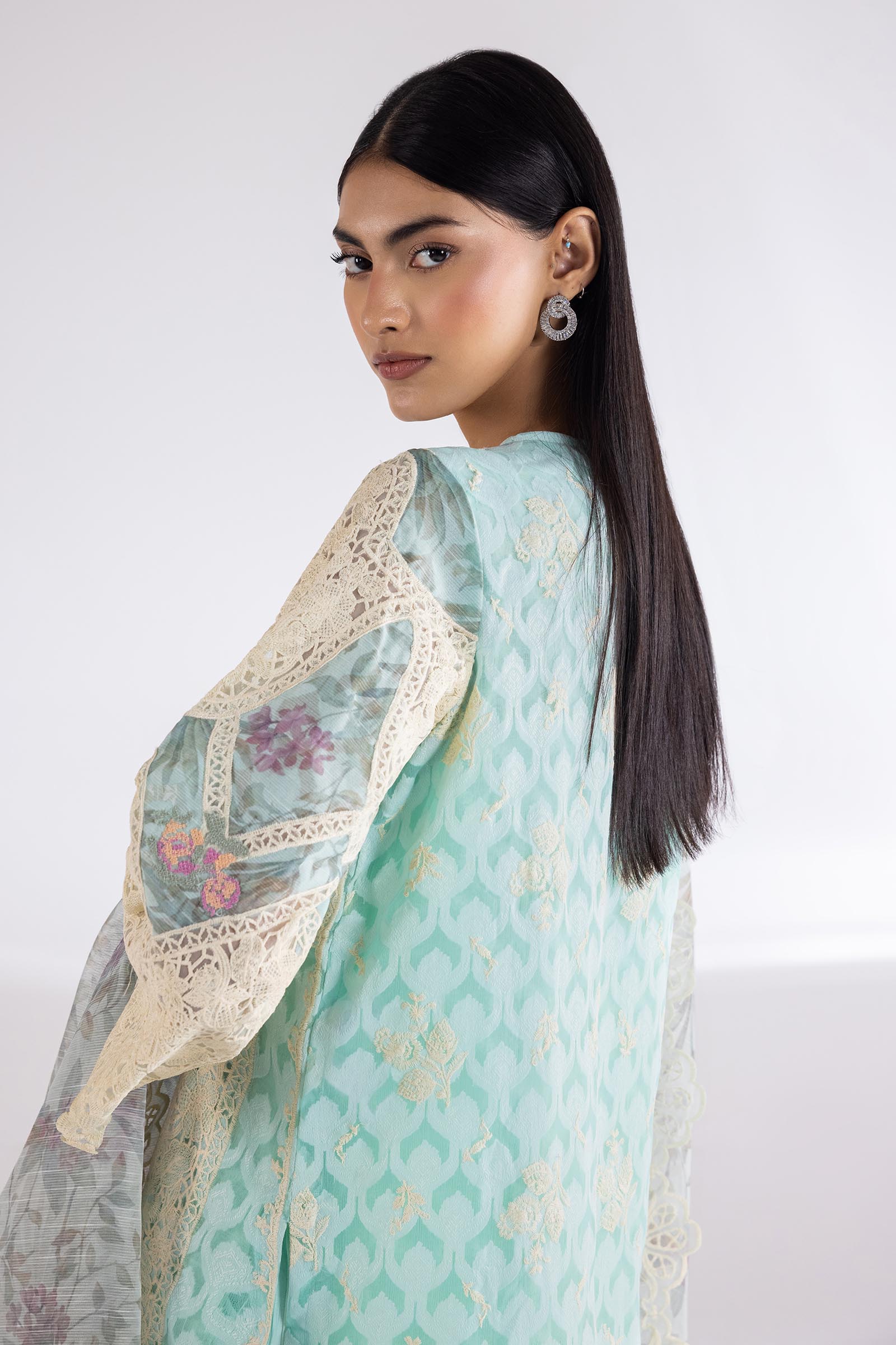 Stitched Organza Embroidered Suit