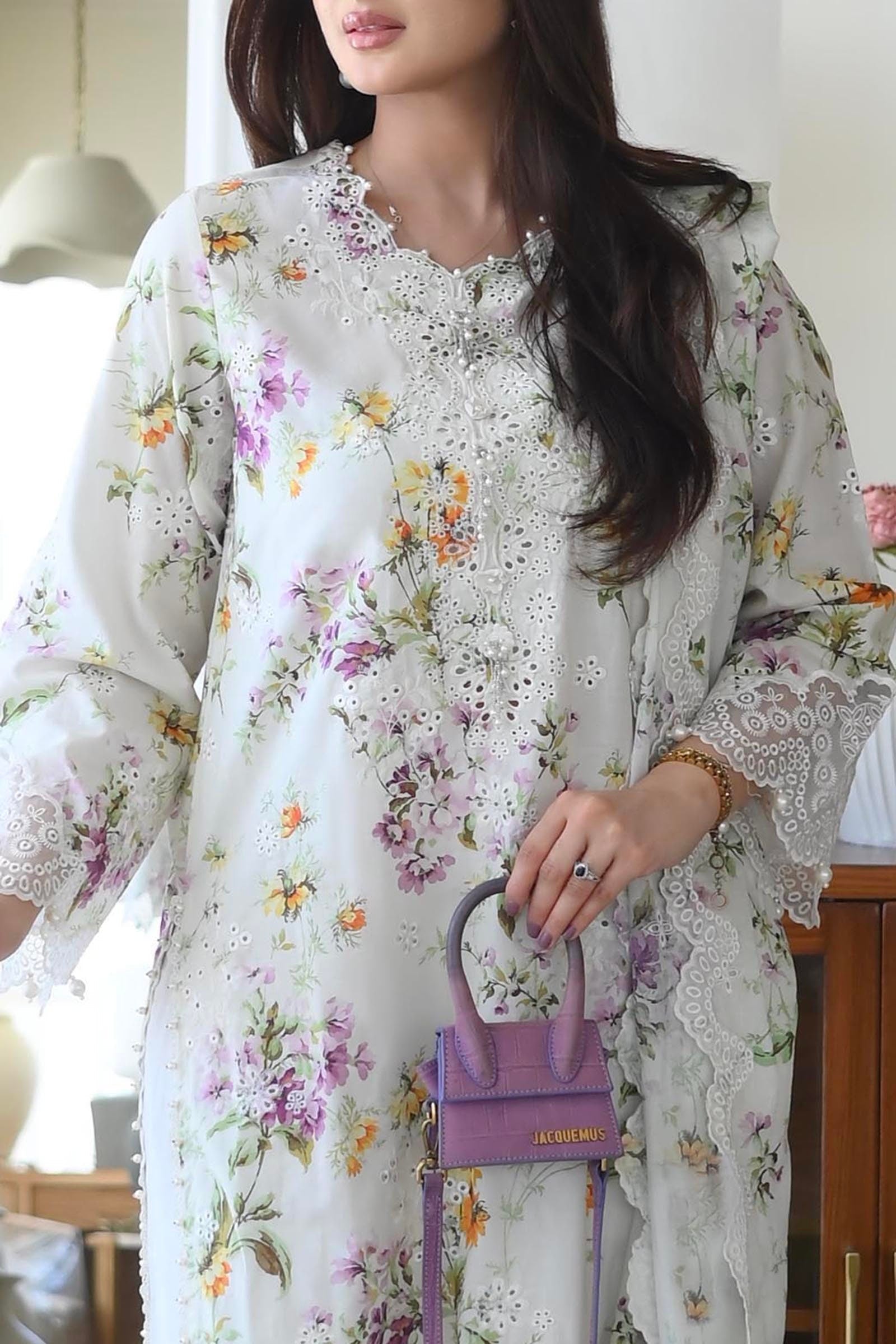 Stitched Lawn Embroidered Shirt + Dupatta