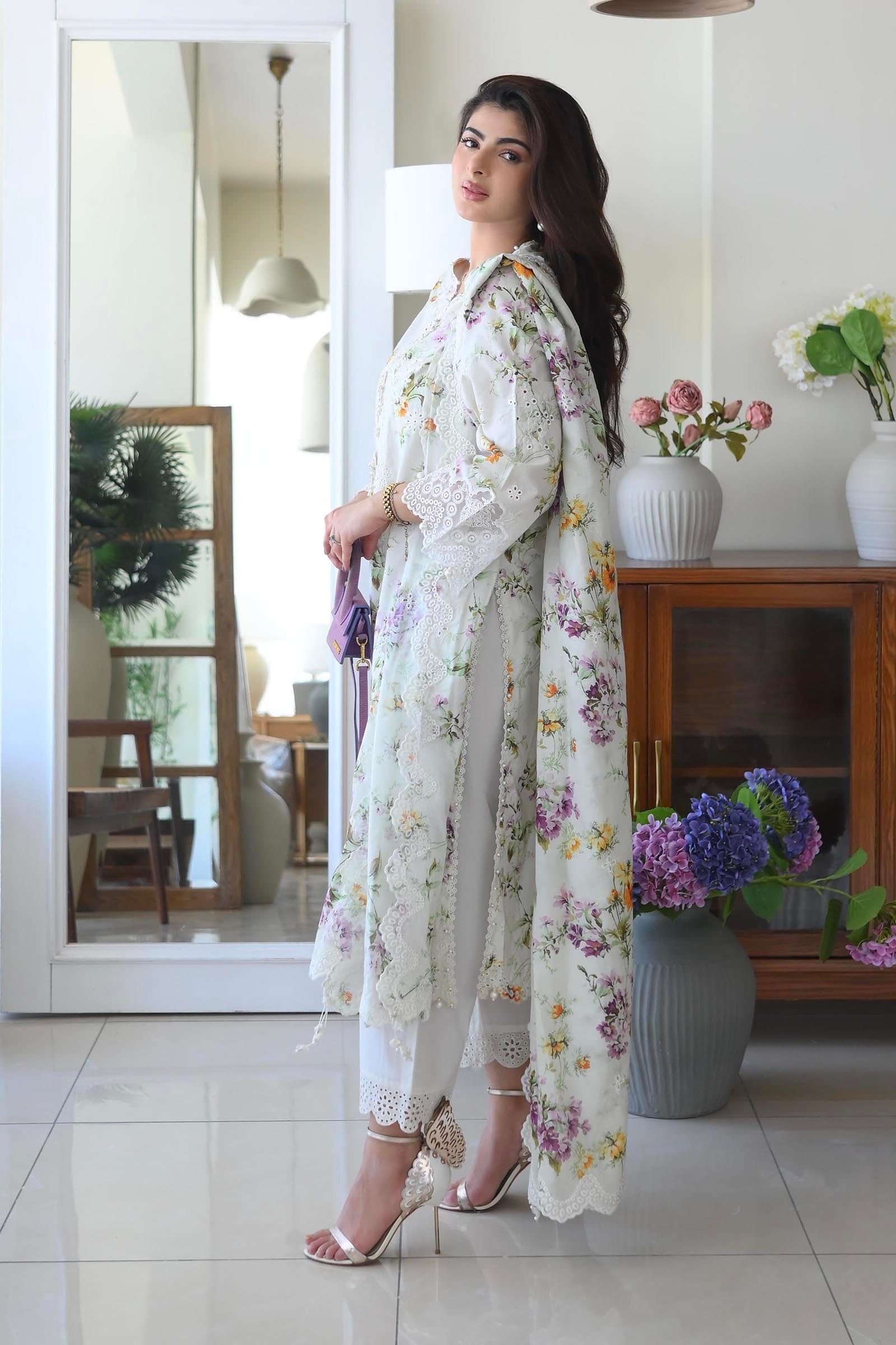 Stitched Lawn Embroidered Shirt + Dupatta
