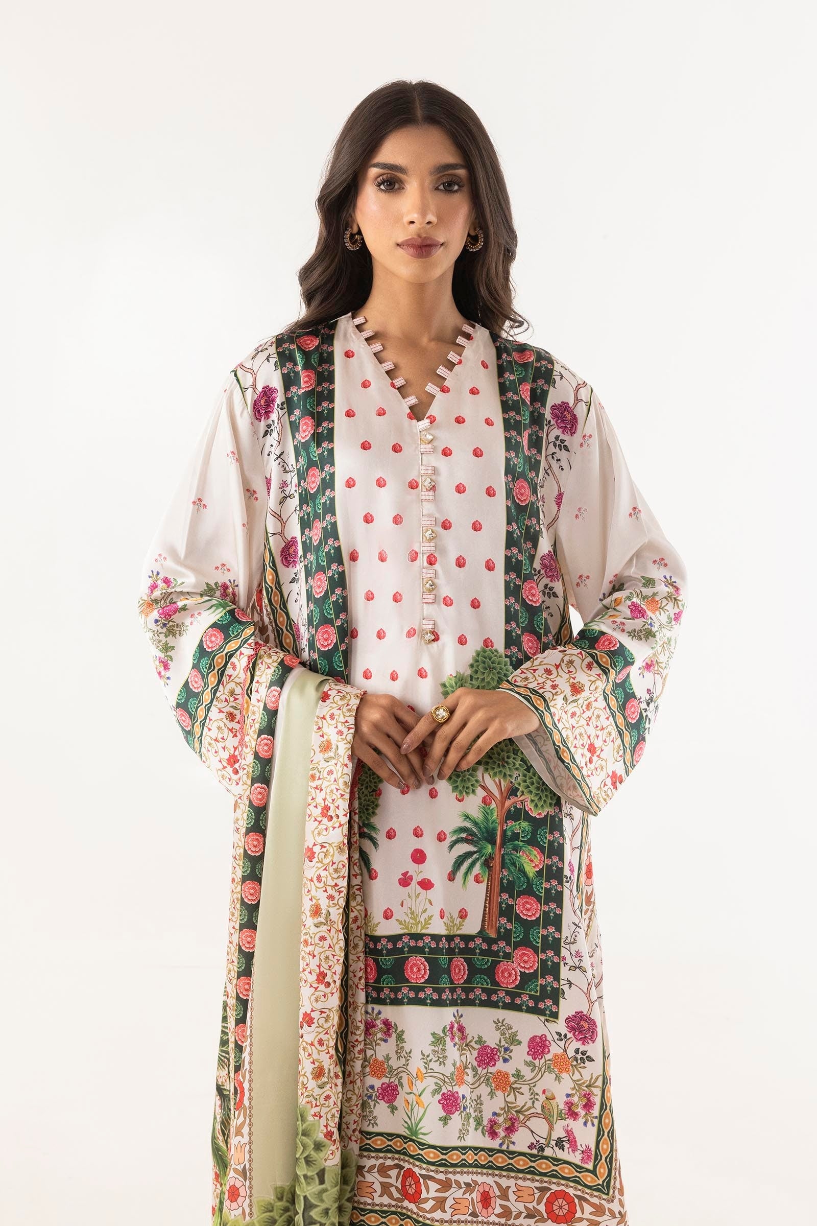 Stitched Printed Satin Shirt