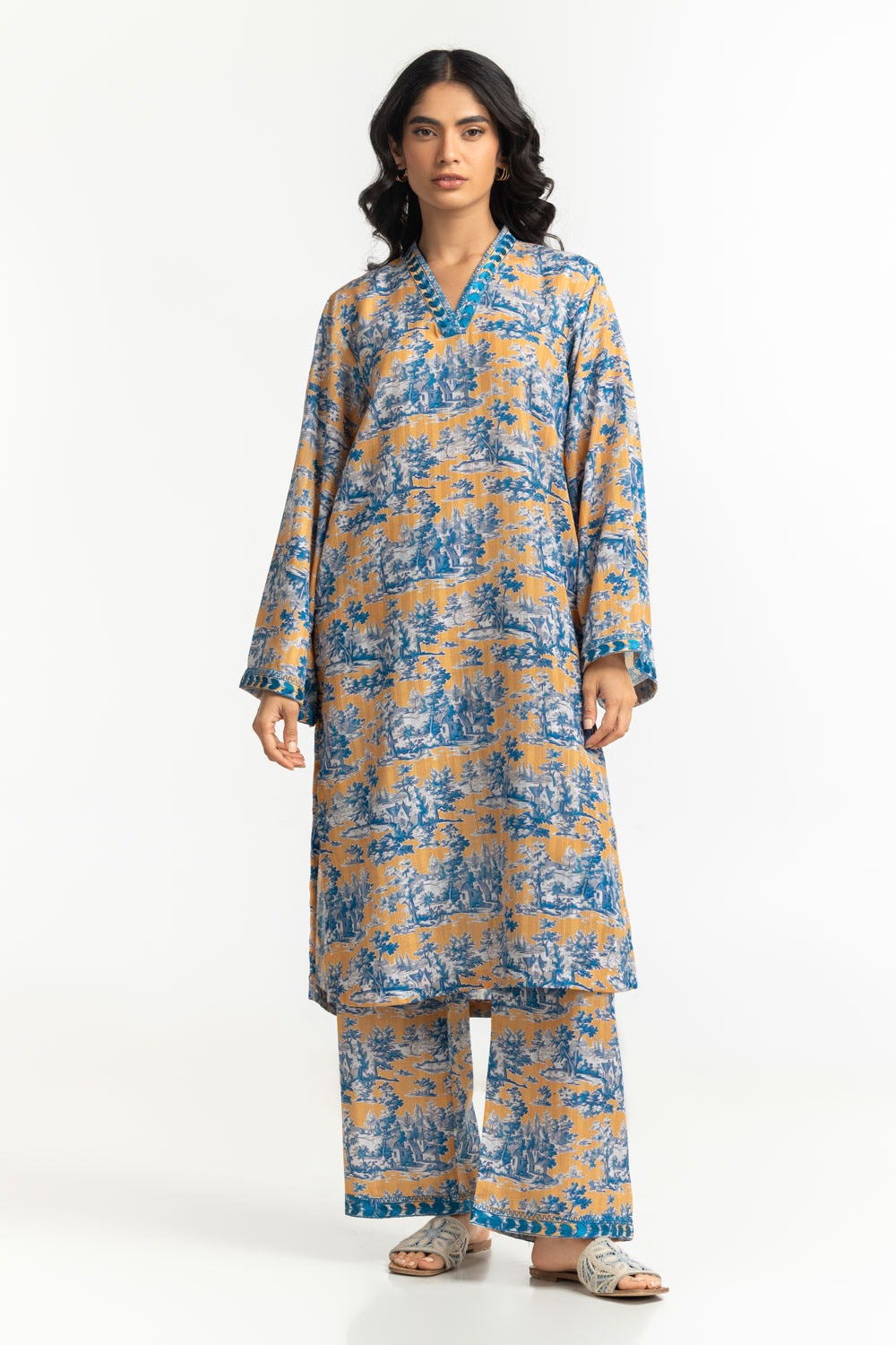 Textured Dobby Printed Shirt With Embroidered
