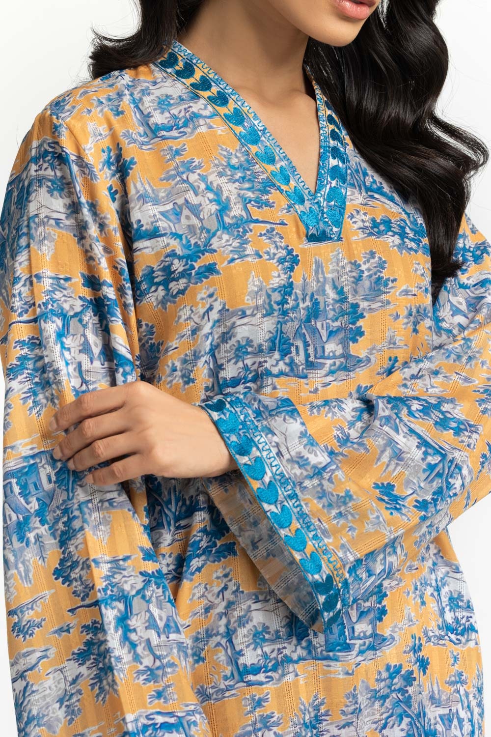 Textured Dobby Printed Shirt With Embroidered