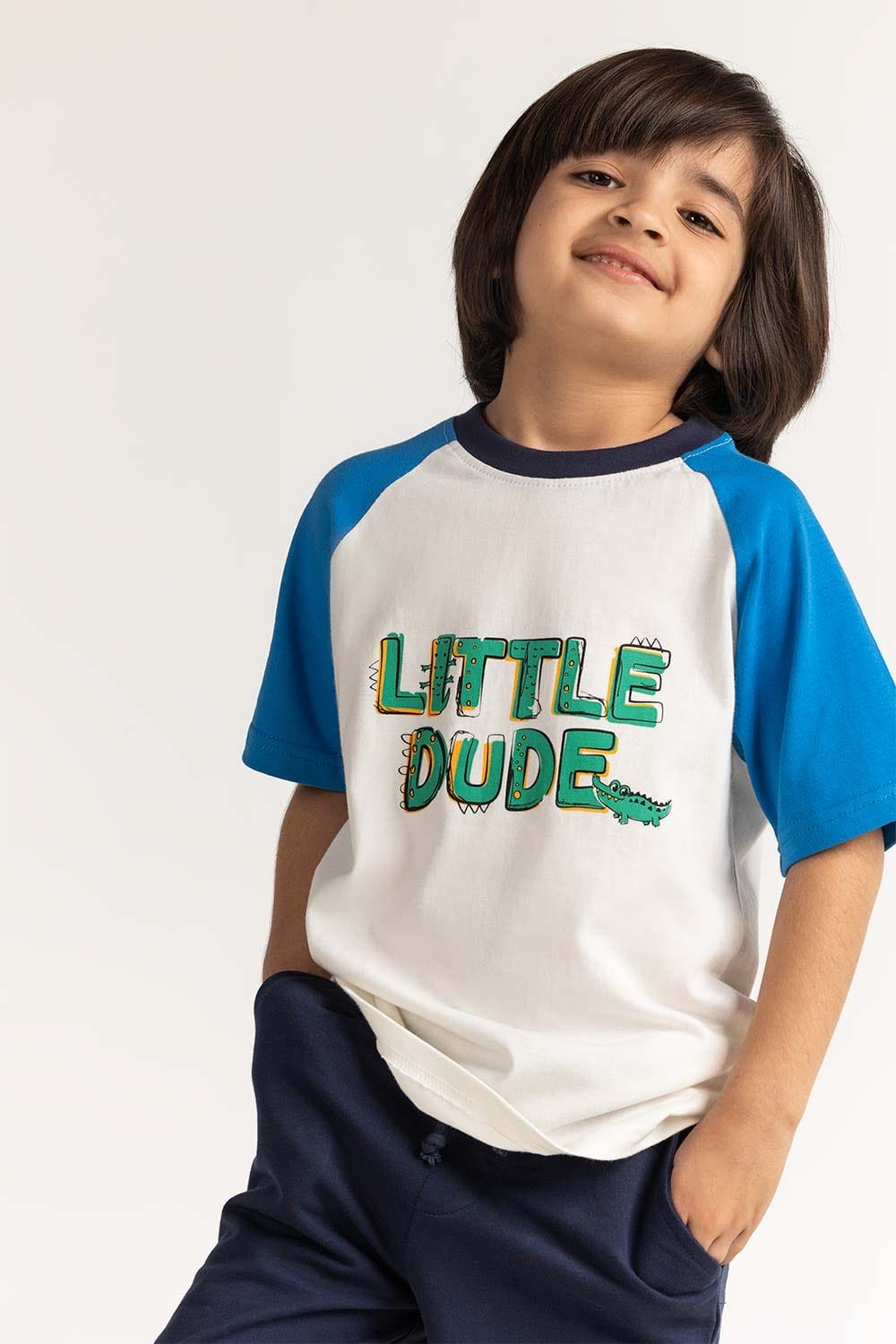 Toddler Boy White Blue Printed Tee