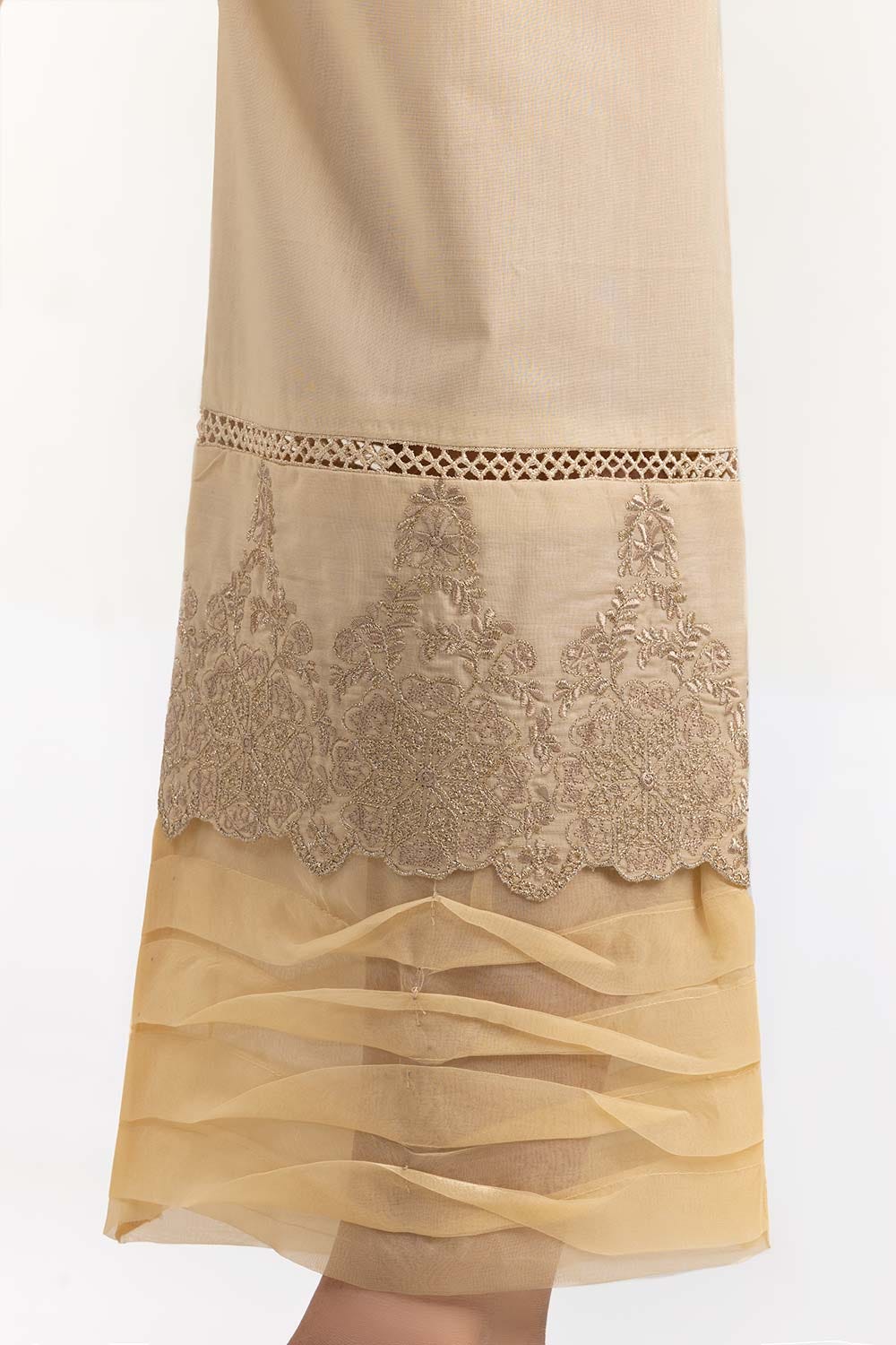 Beige Cambric Embroidered Trousers