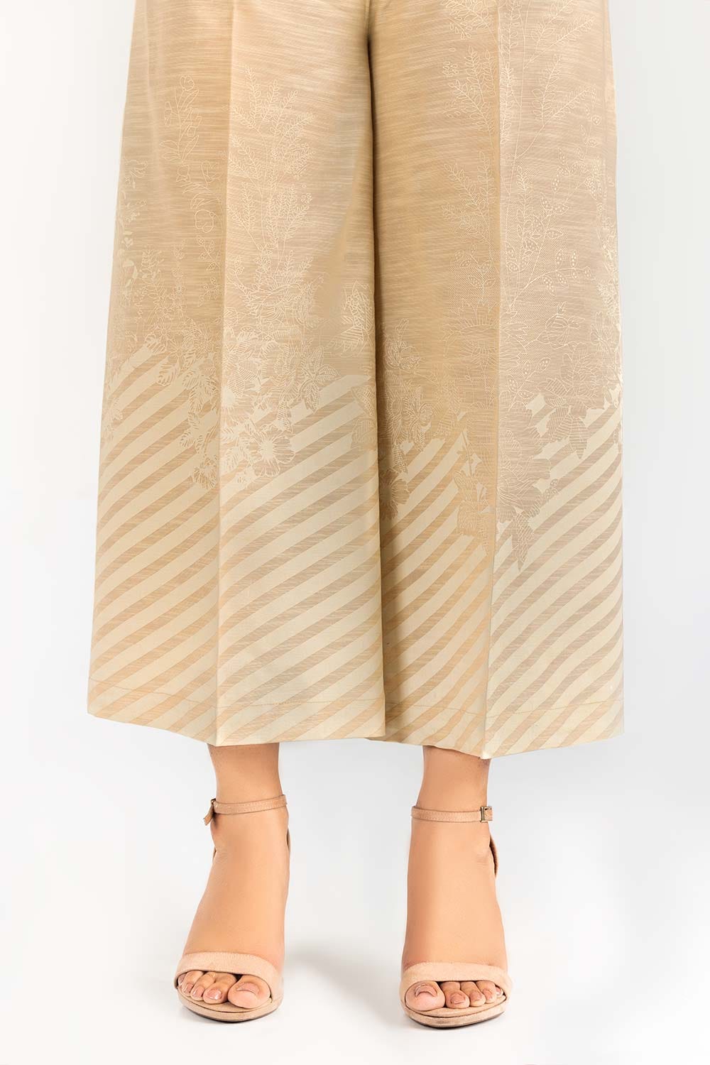 Beige Screen Printed Khaddar Trouser
