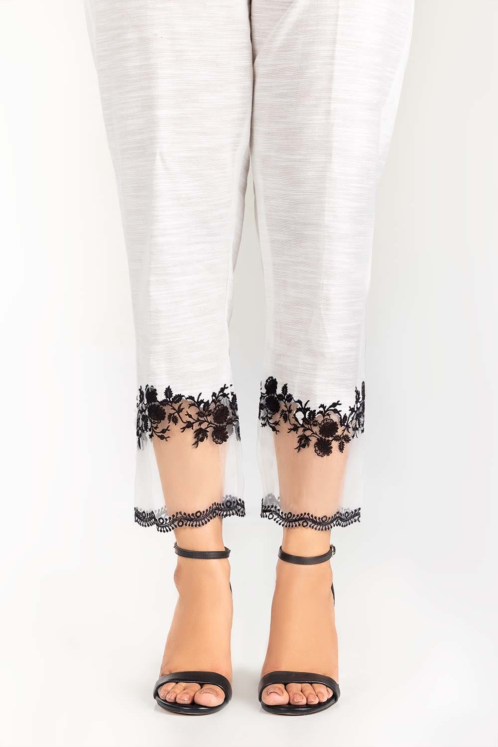 Off-White Embroidered Khaddar Trouser