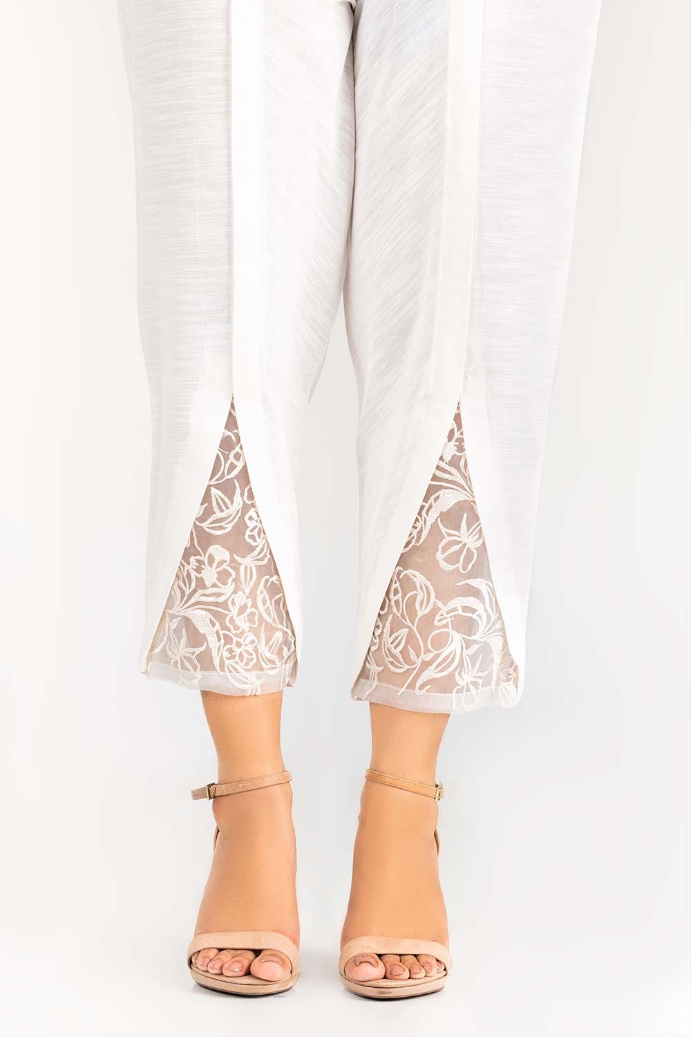 Off-White Embroidered Khaddar Trouser