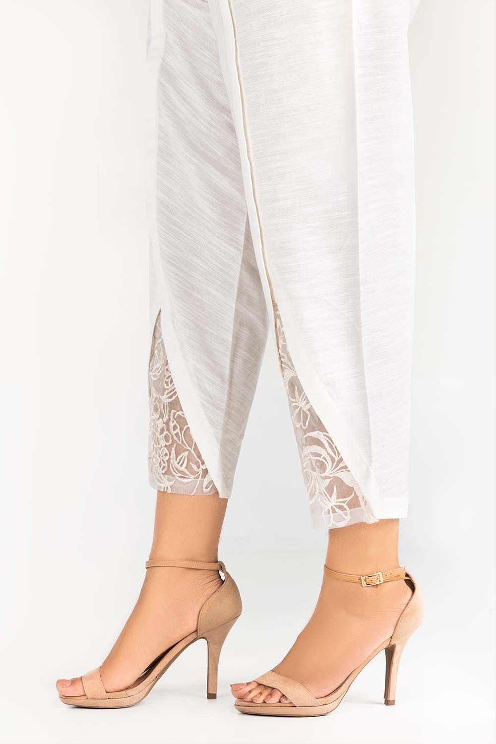 Off-White Embroidered Khaddar Trouser